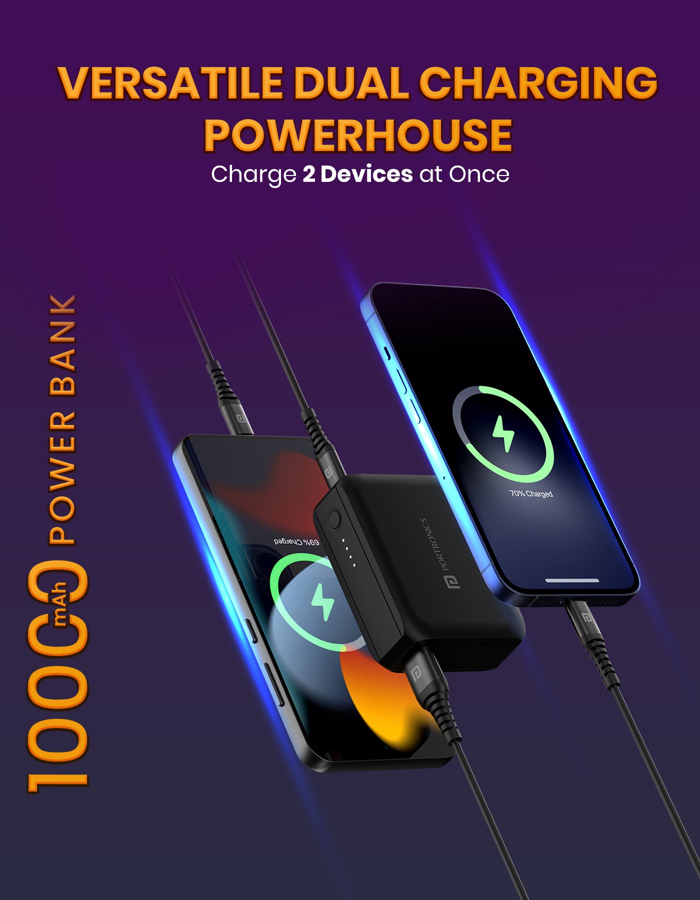 Portronics PowerPulse 30 10000mah Power bank can charge 2 devices at a time