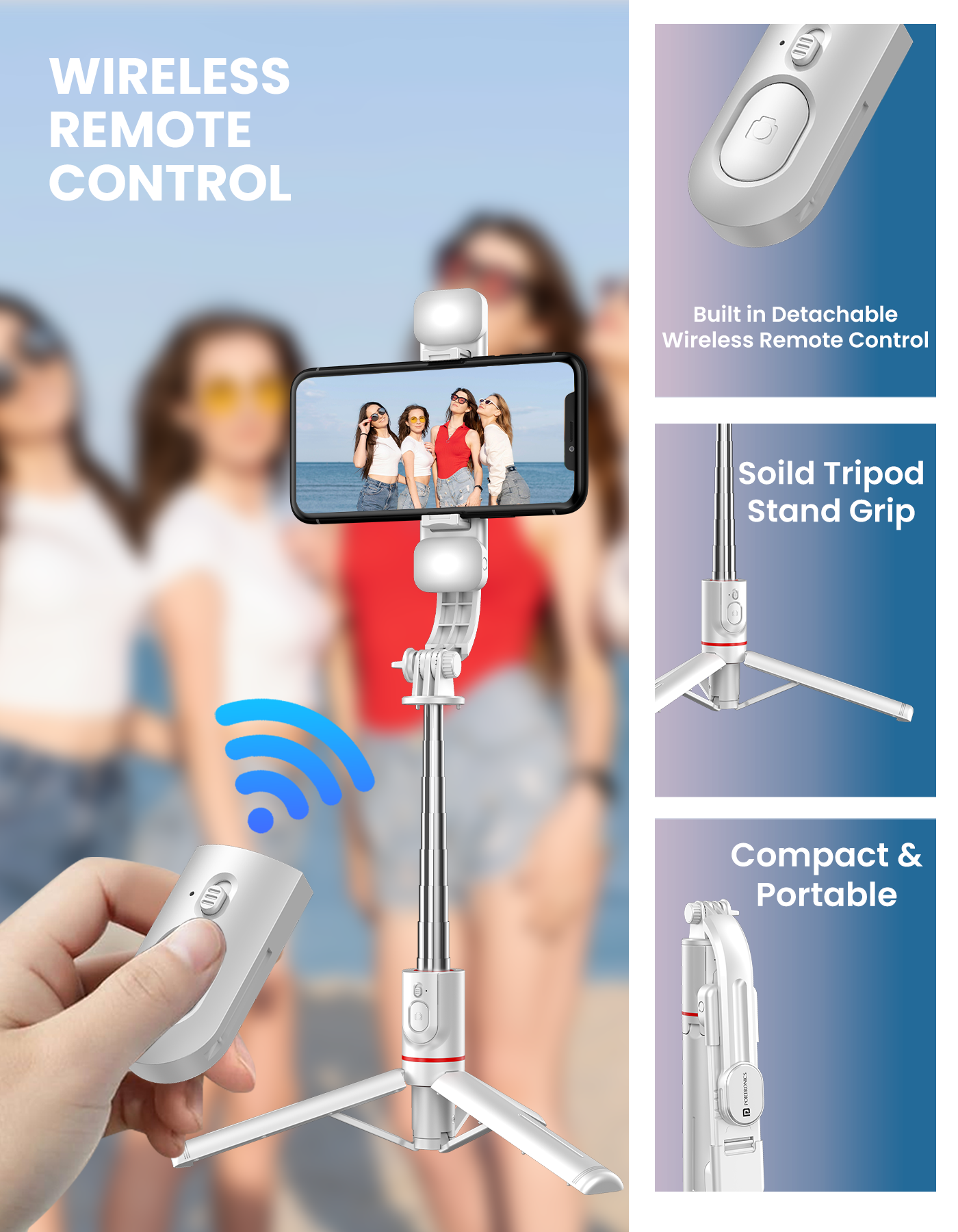 Portronics Lumistick - Smart Selfie Stick with tripod and wireless remote control