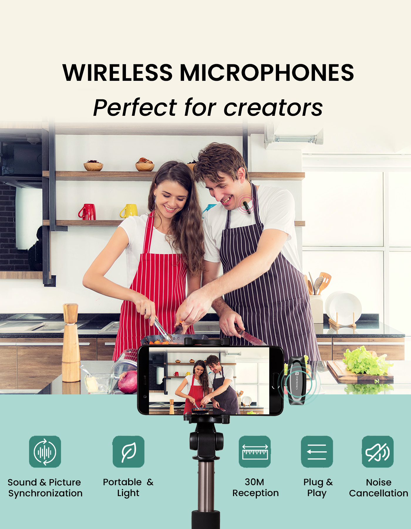 Portronics dash 7 omni direction wireless microphone and 3 in 1 universal receiver audio accessories for youtuber and vlooger