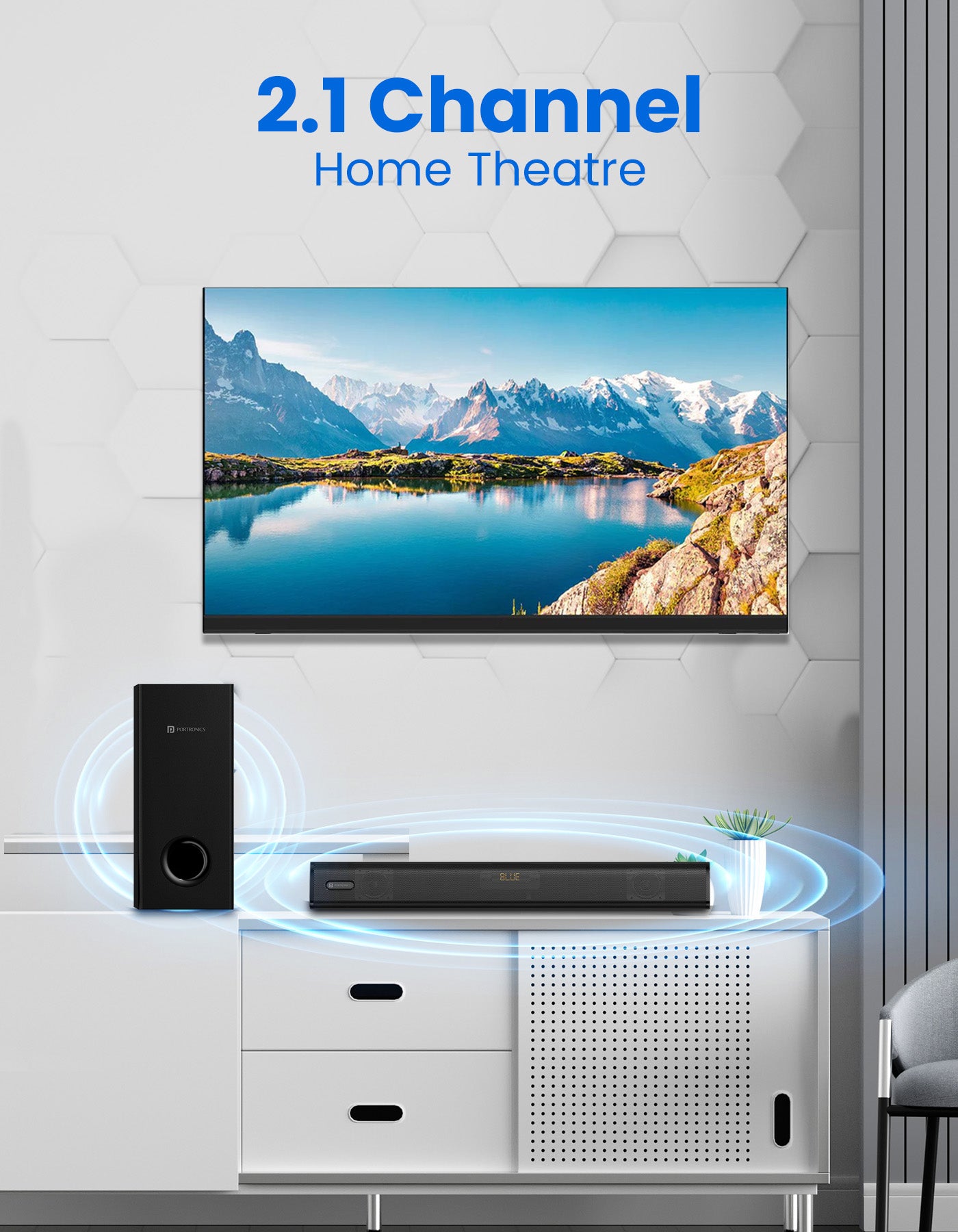 Portronics Pure Sound 106 Wired Subwoofer for home with 120W Wireless SoundBar bring home the stage