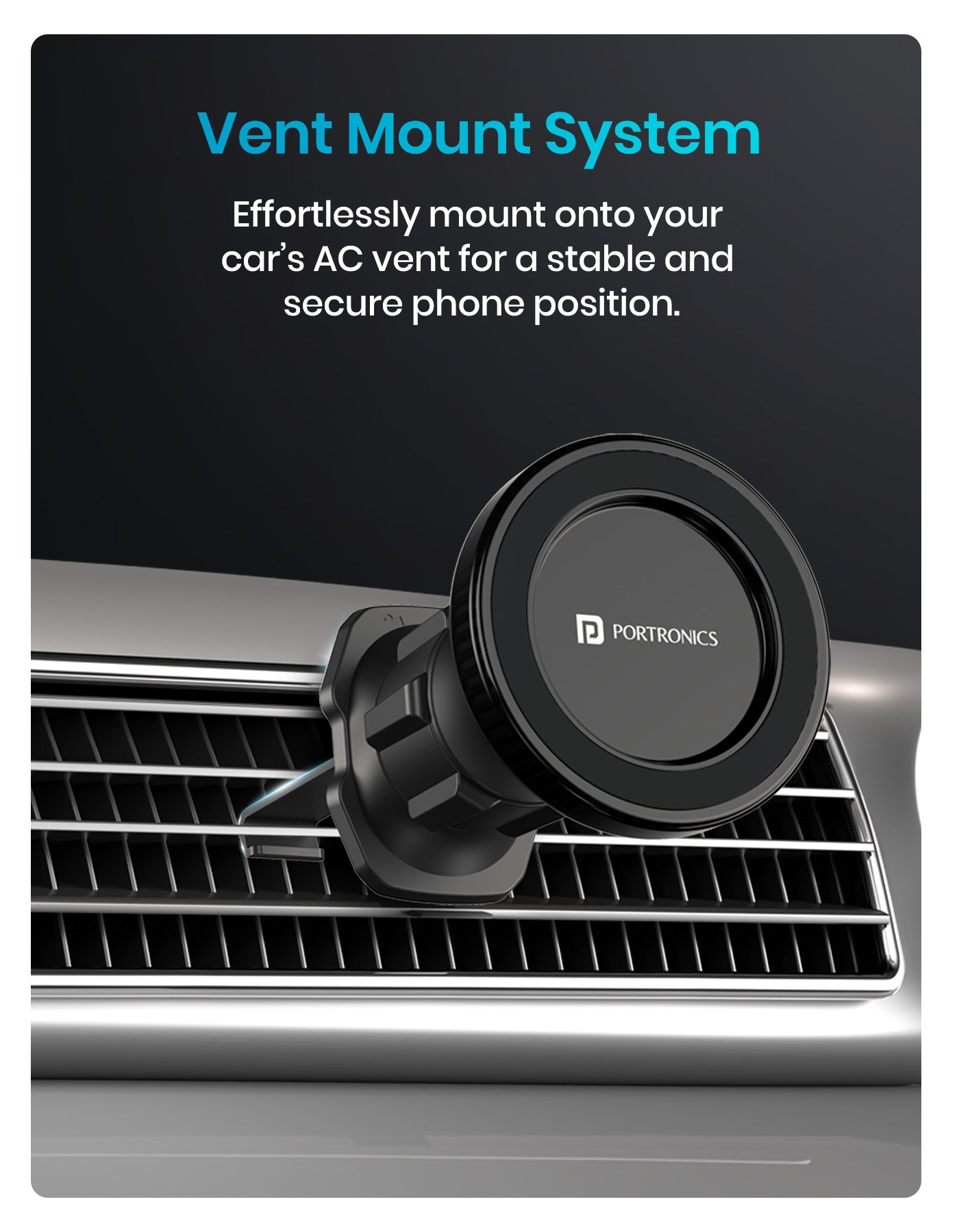 Portronics Mogun 4 car magnetic phone stand design for all car and compatible with iphone 12