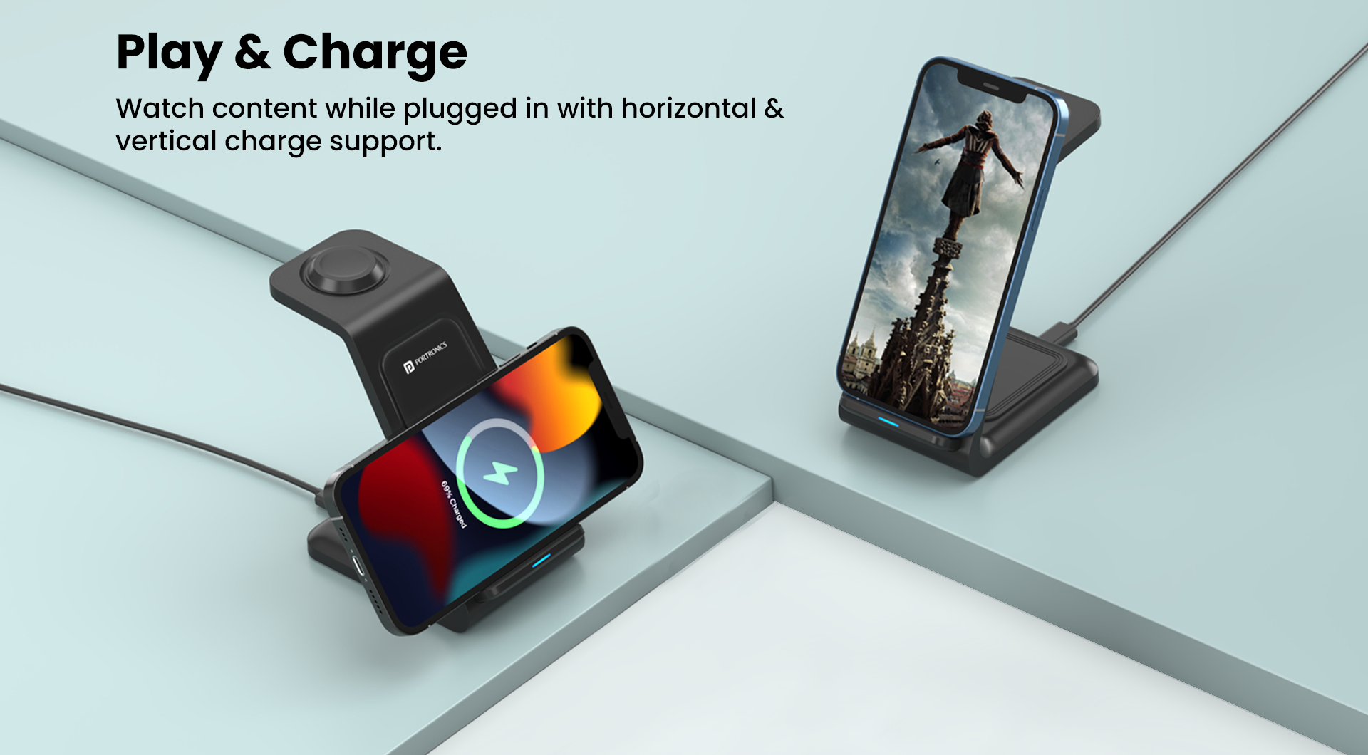 Portronics Freedom trio Wireless Charger comes with phone stand 