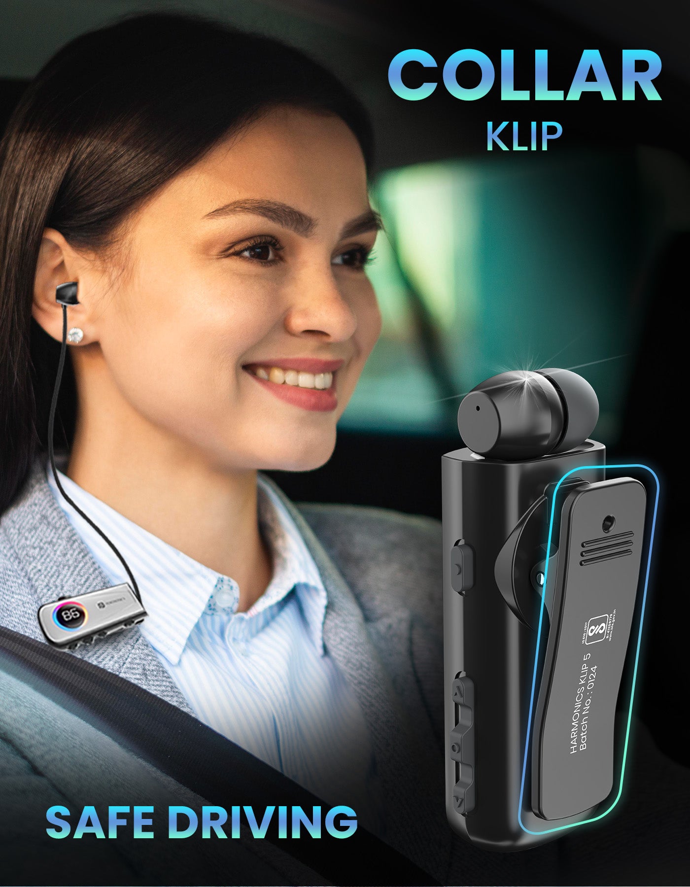 Portronics Harmonics Klip 5 wireless bluetooth headset with clip and retractable function| wireless bluetooth headset comes with collar clip for safe driving