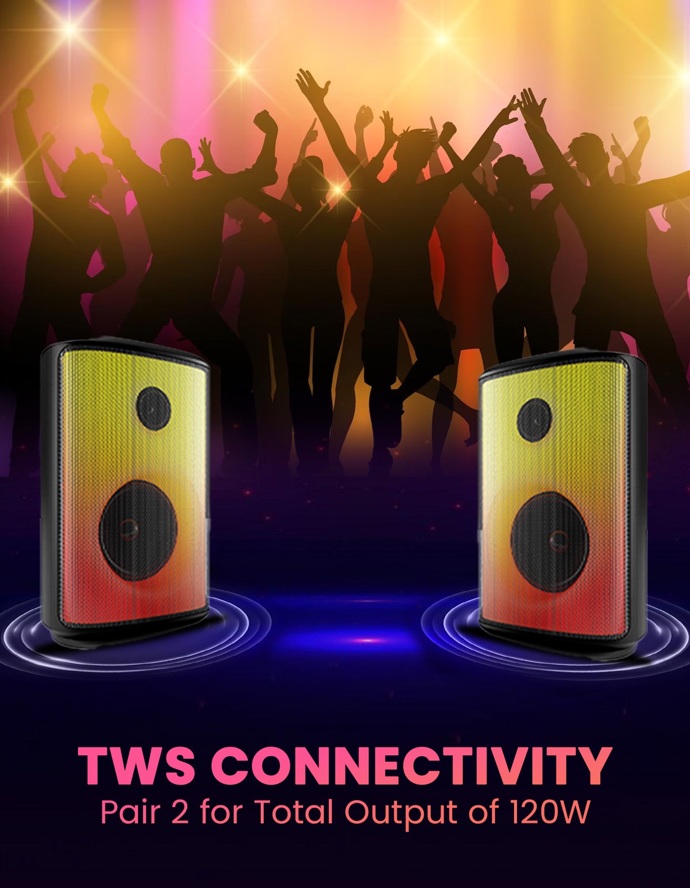 Portronics Dash 8 portable party speaker with flame and regular led lights