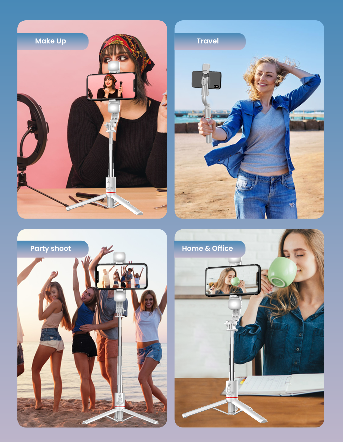 Portronics Lumistick - Smart Selfie Stick with umbrella tripod stand for vlogger and traveler
