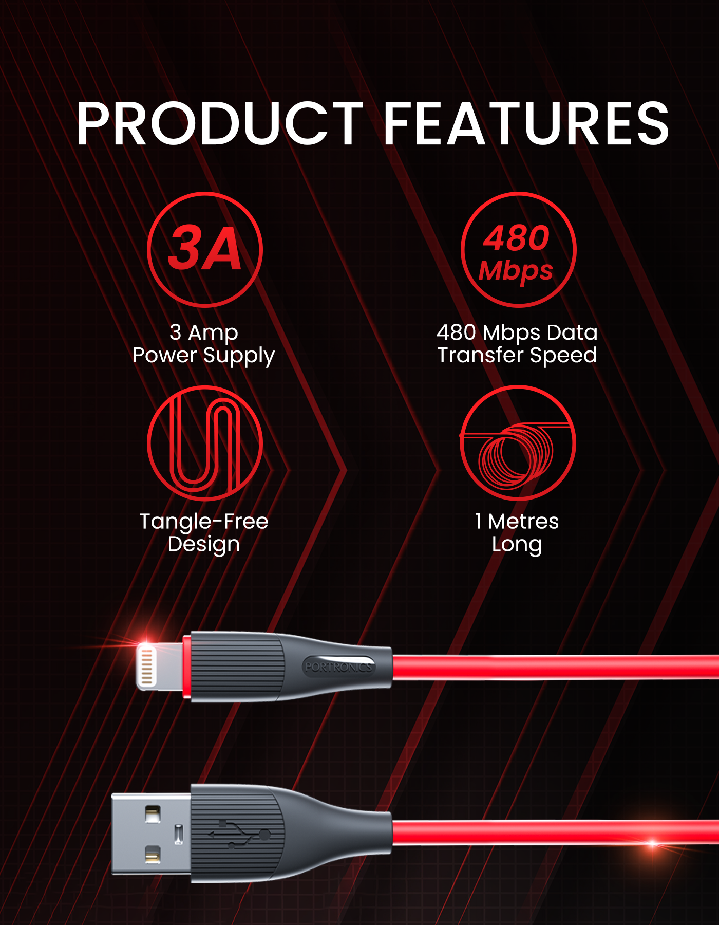 Portronics Silklink 3A USB to 8 Pin Fast charging Cable for Iphone| fast charging lighting cable