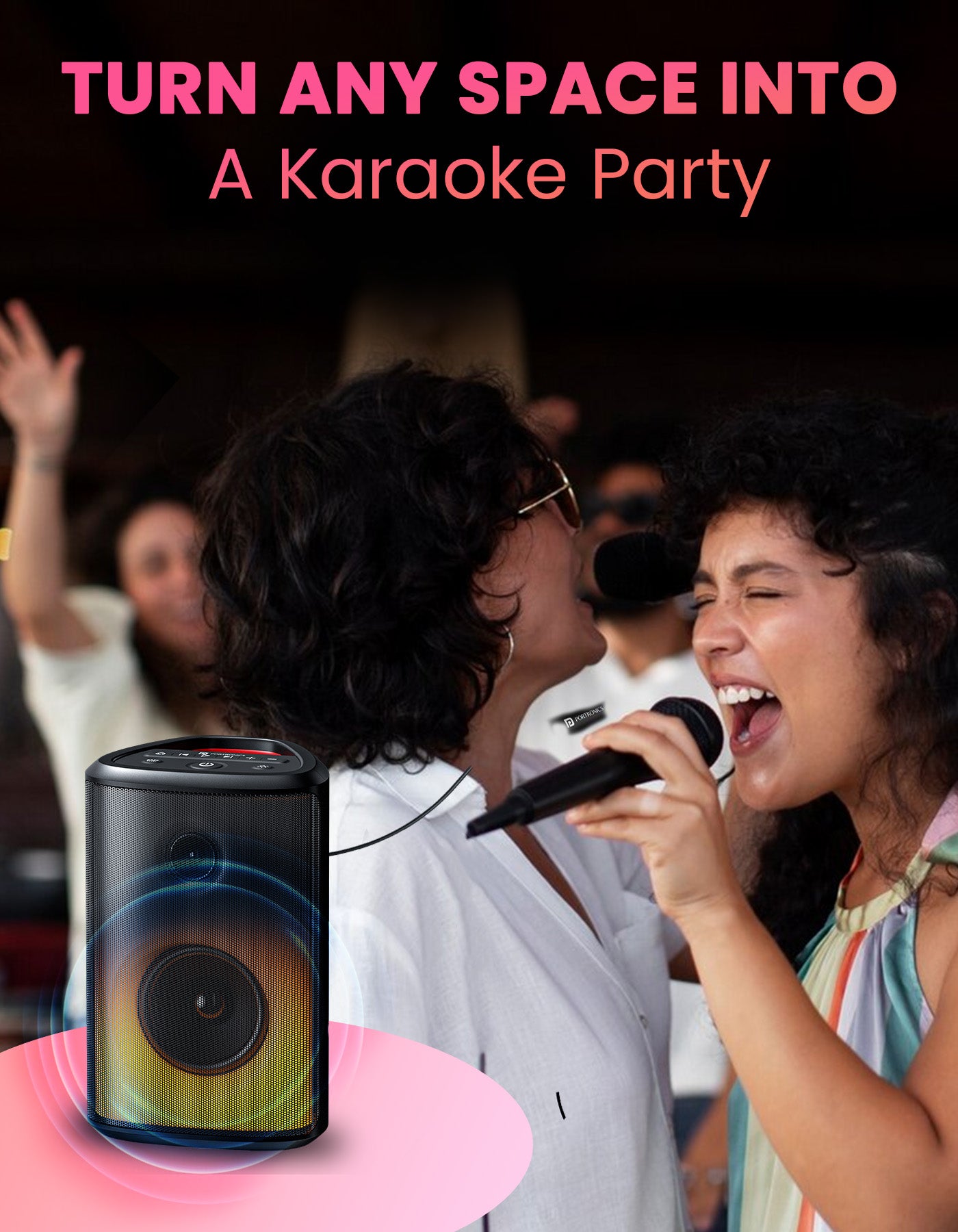 Portronics Dash 8 portable bluetooth party speaker comes with wired karaoke mic to sing your own song