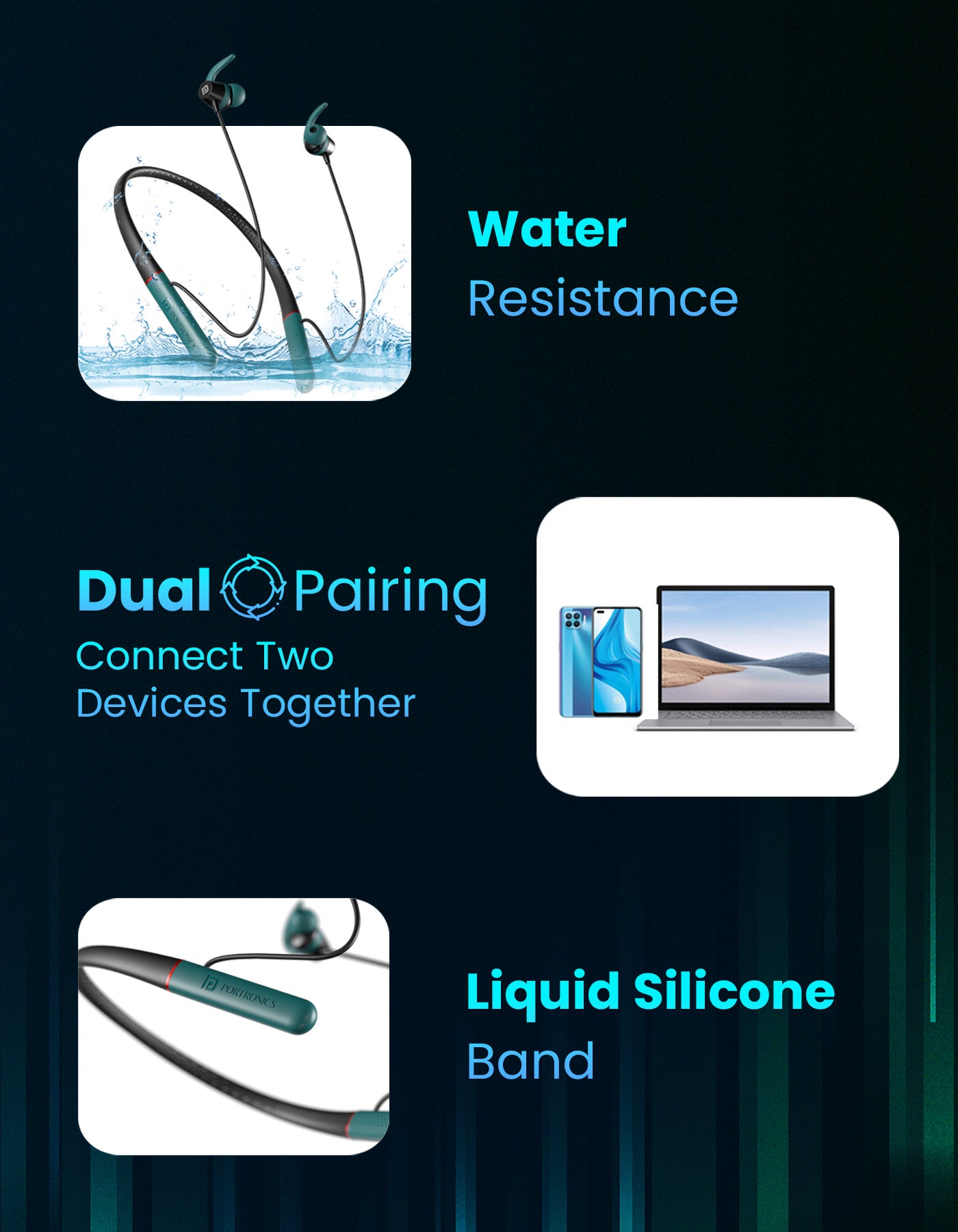 portronics harmonics x2 wireless stereo neckband with water resistance, dual pairing & liquid sillicone band