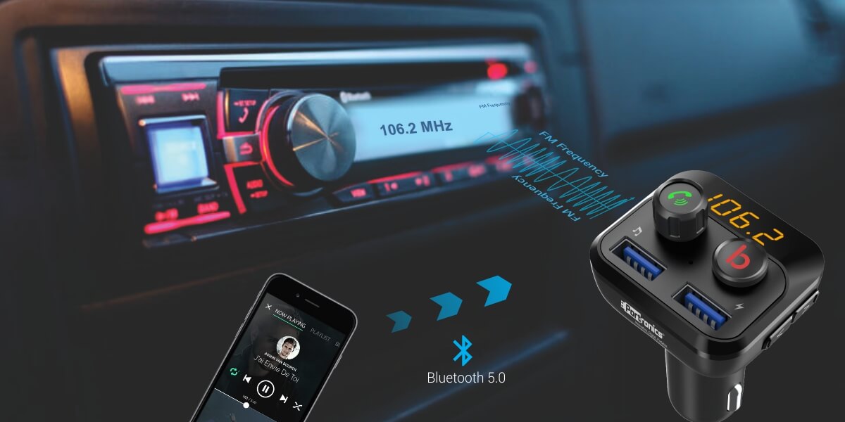 Portronics Auto10: Smart Audio Connector & 3.4A Car USB Charger 