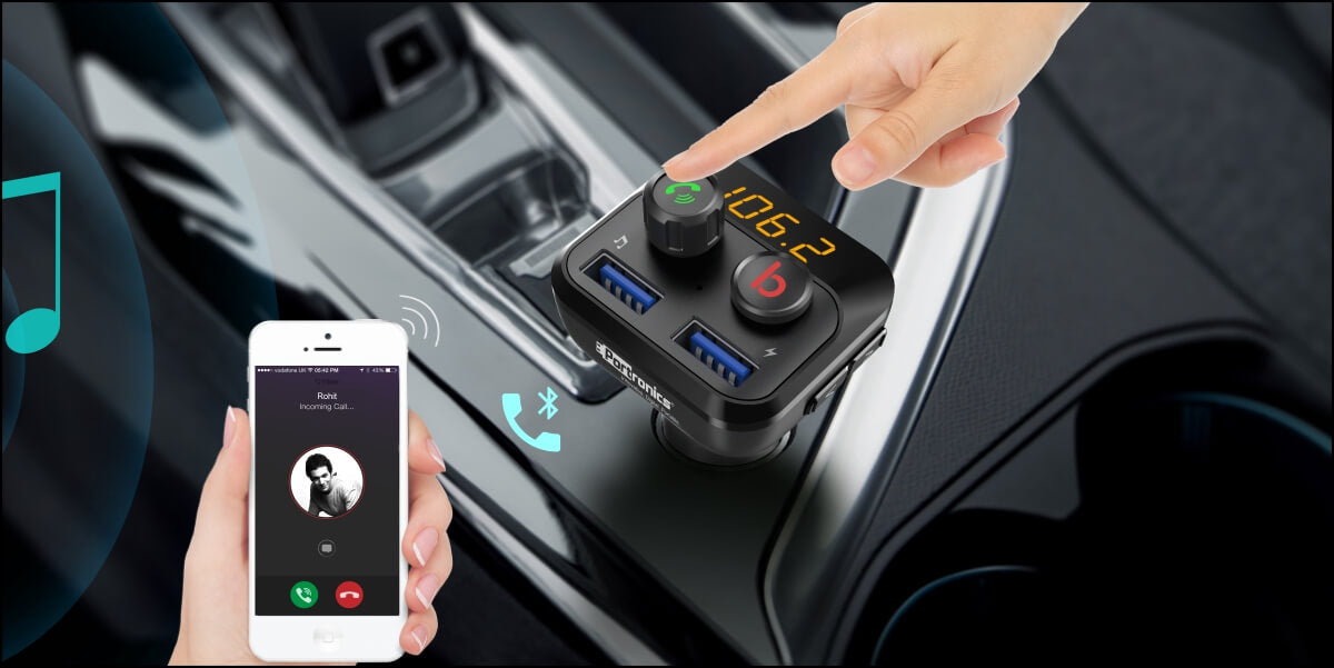 Portronics Auto10: Smart Audio Connector & 3.4A Car USB Charger connect by buetooth 