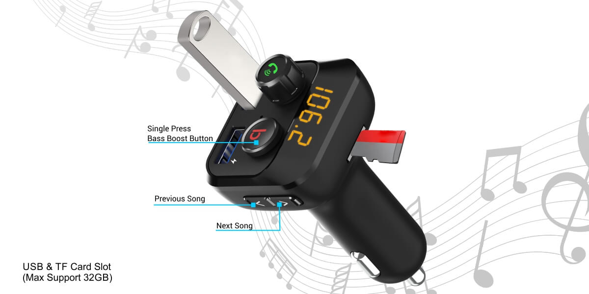 Portronics Auto10: Smart Audio Connector & 3.4A Car USB Charger with controller buttons 