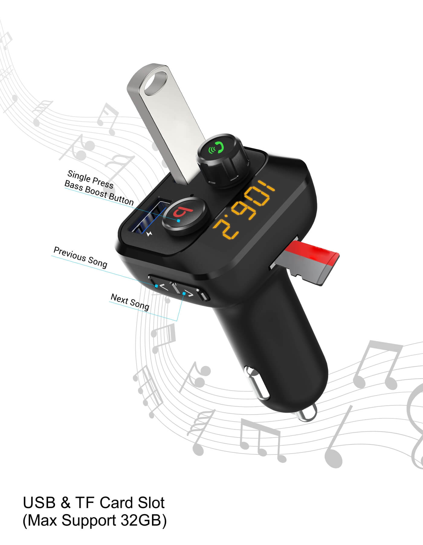 Portronics Auto10: Smart Audio Connector & 3.4A Car USB Charger 