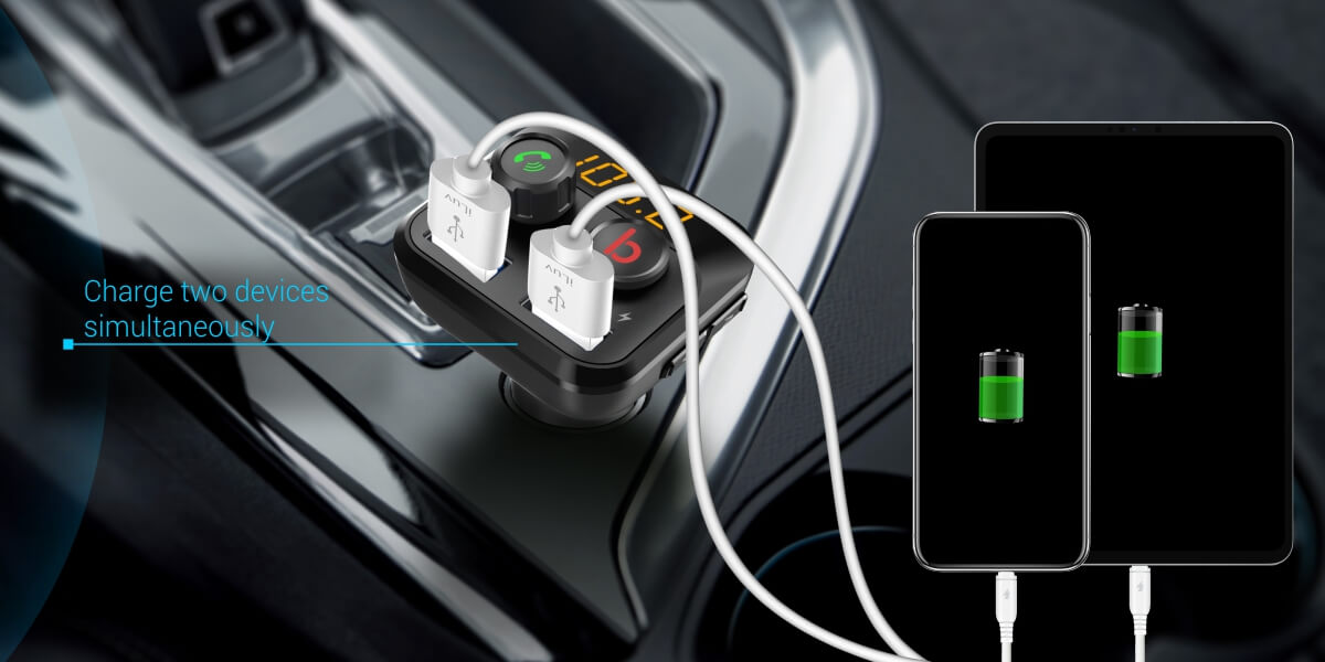 Portronics Auto10: Smart Audio Connector & 3.4A Car USB Charger charge 2 device at a time