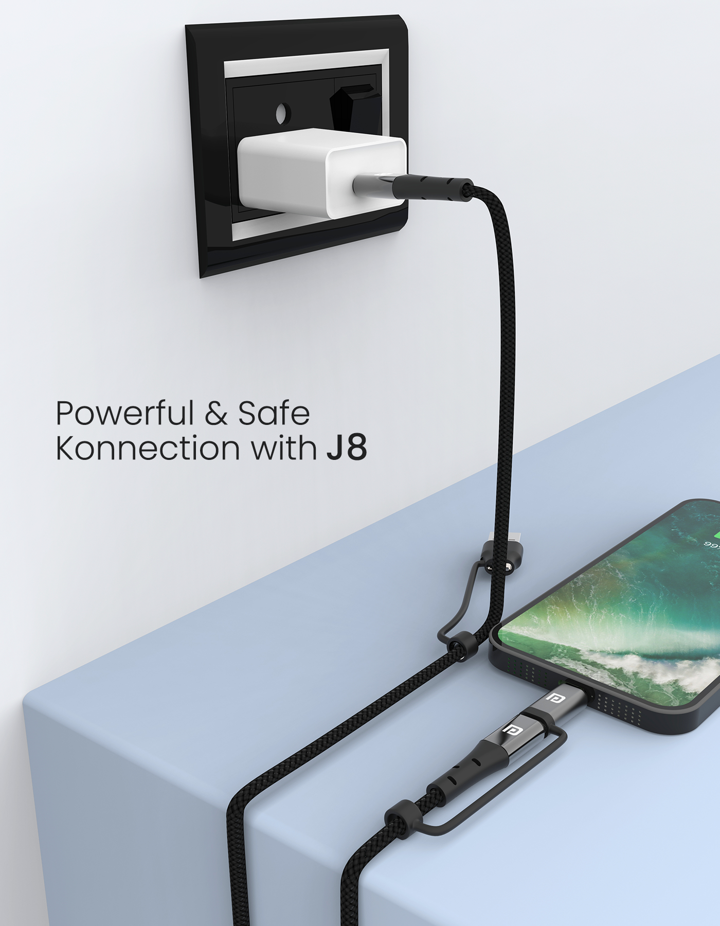 Portronics Konnect J8 Type C to 8 Pin & USB cable 60 W Charging