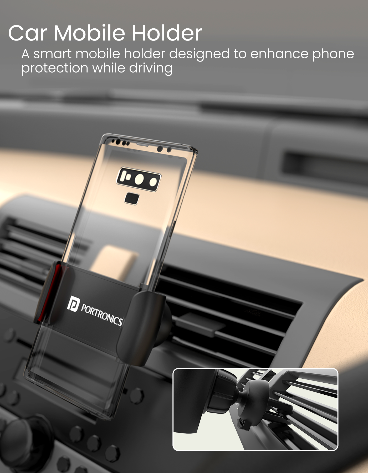 Portronics Clamp 2 car Mobile Holder/stand with a 360-degree rotational improved compatibility
