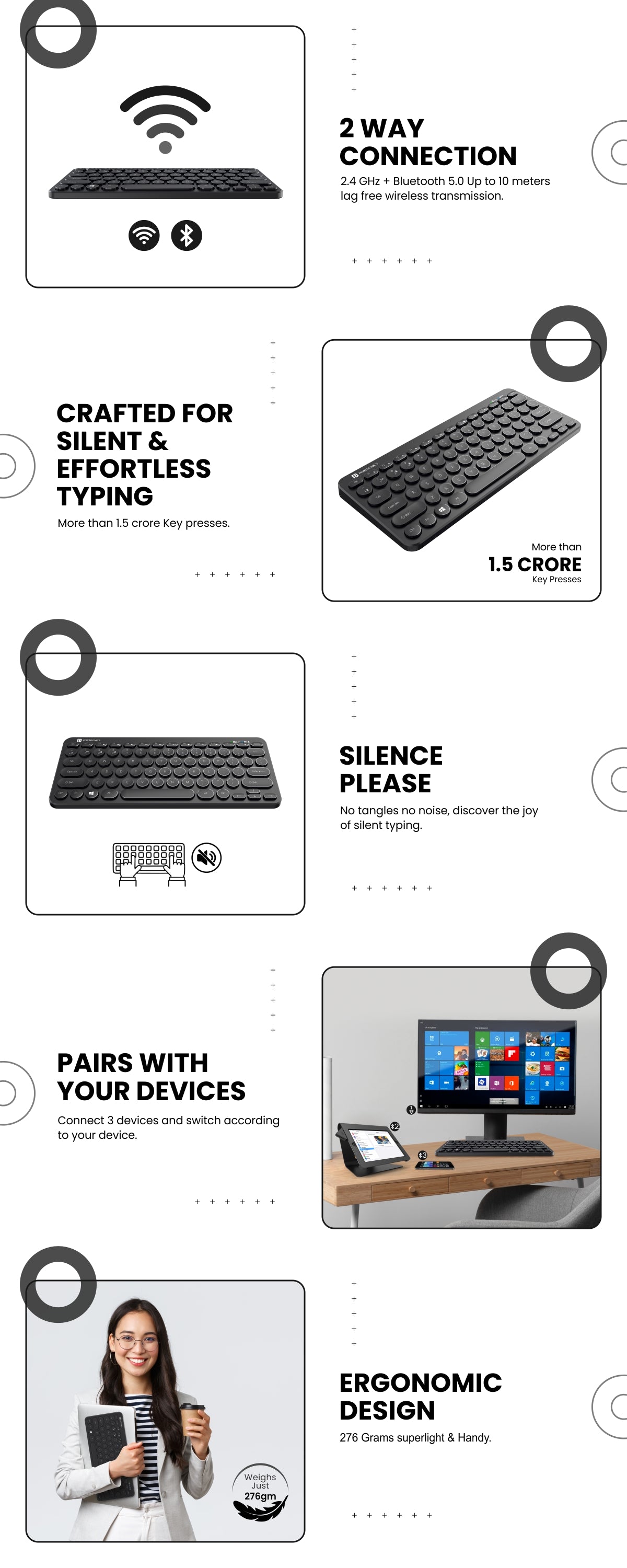 Portronics Bubble Wireless keyboard for laptop with 2 ways connection