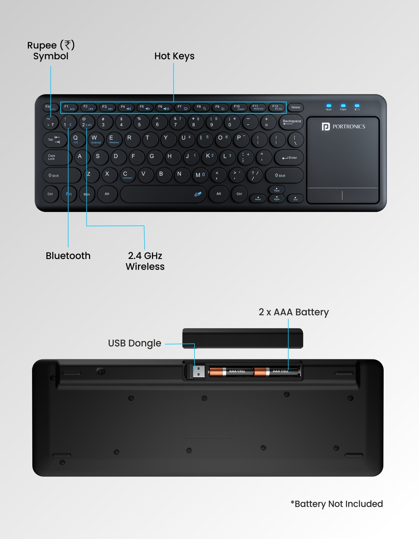 Portronics Bubble pro Wireless keyboard fast pairing