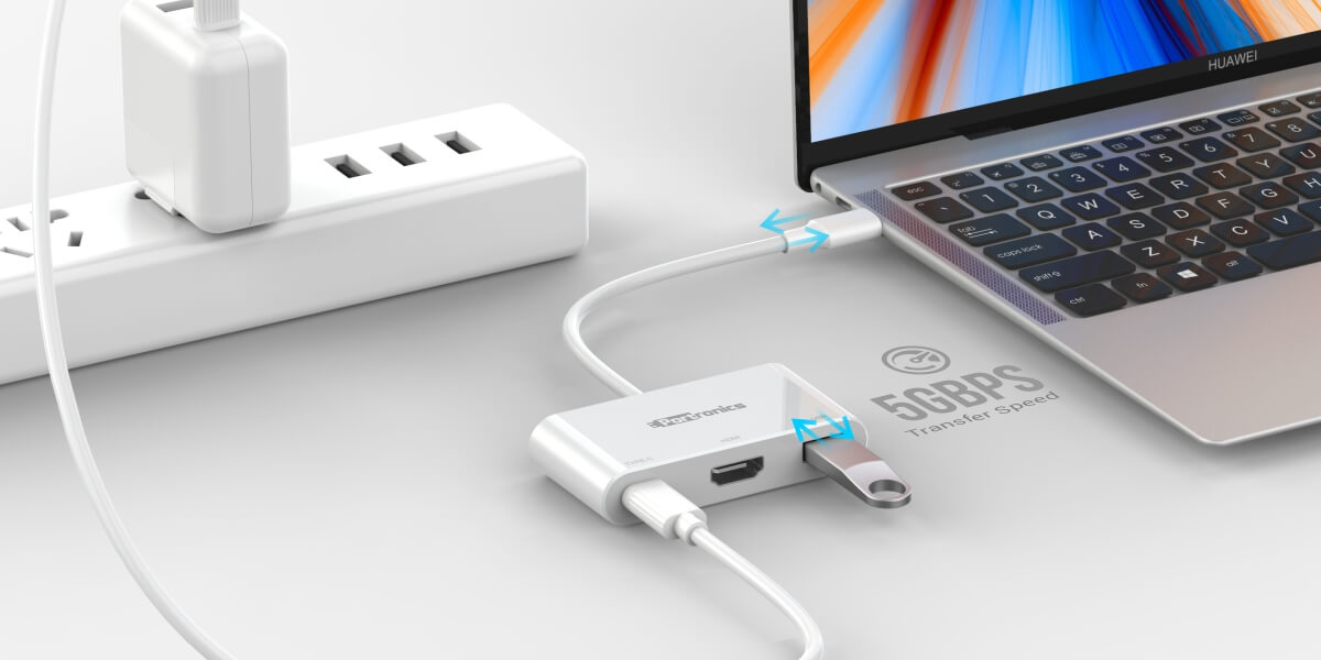 C-Konnect: Type-C/USB/HDMI Multiport Adapter plugged in power station