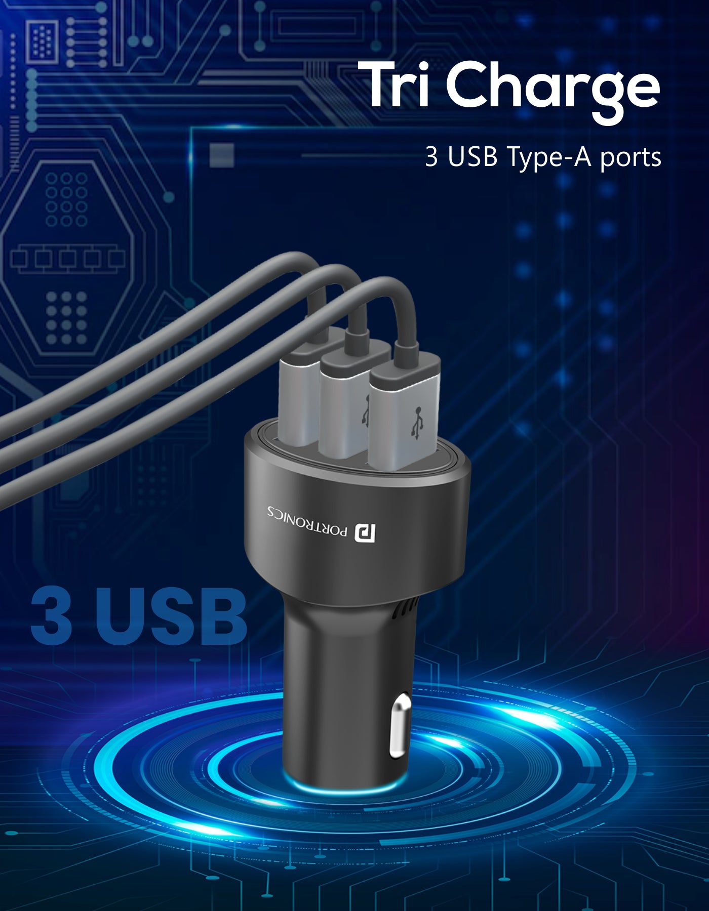 Buy Portronics Car Power 12 Car Charger with 3 USB Ports