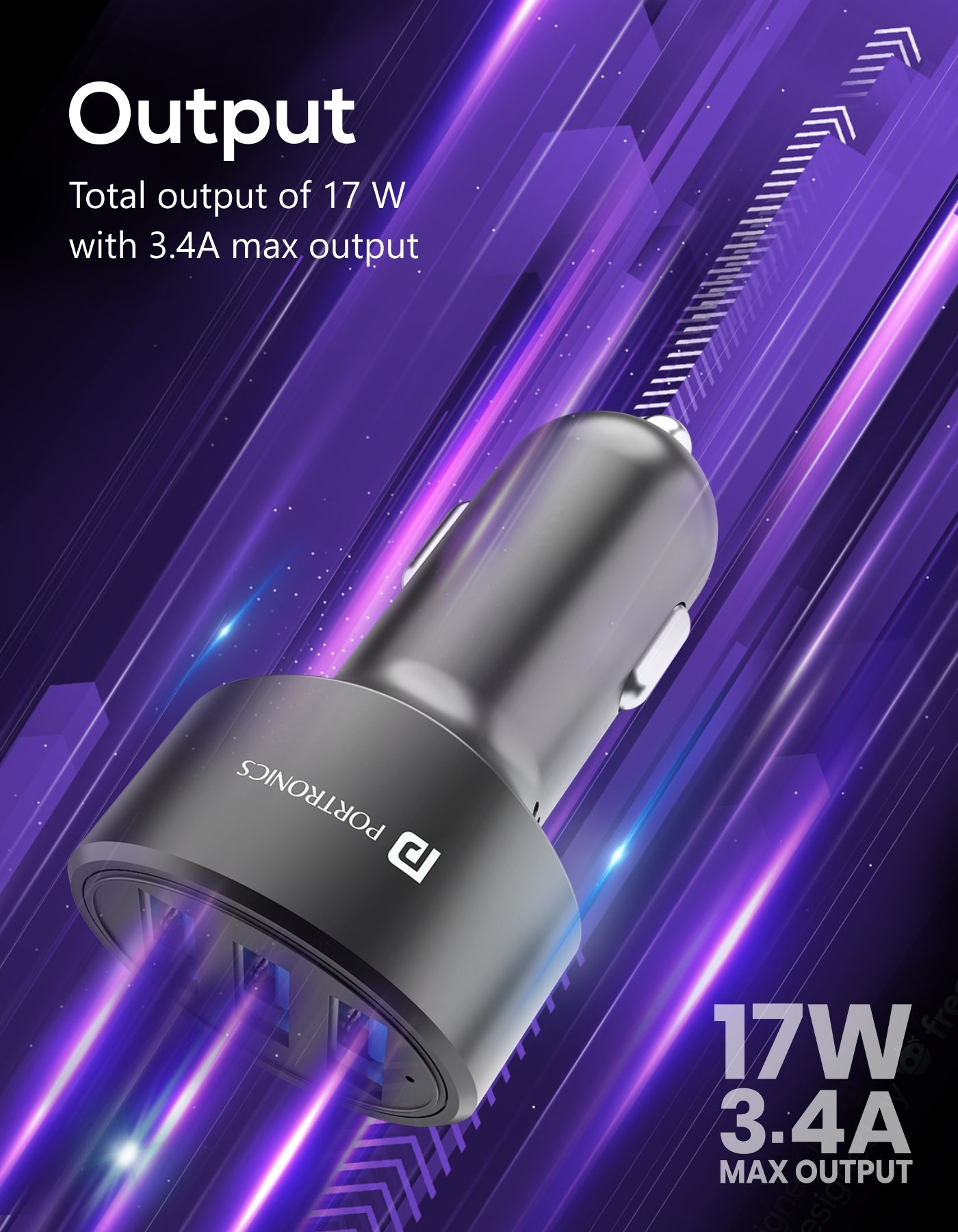 Portronics Car Power 12 car charger with 3 USB ports with a 17 W output