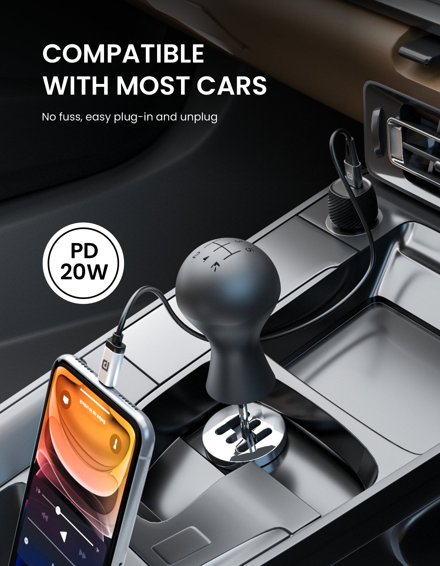 Portronics Car Power 18 car charger with 3 USB ports Cubical head that occupies less space and a snug fit