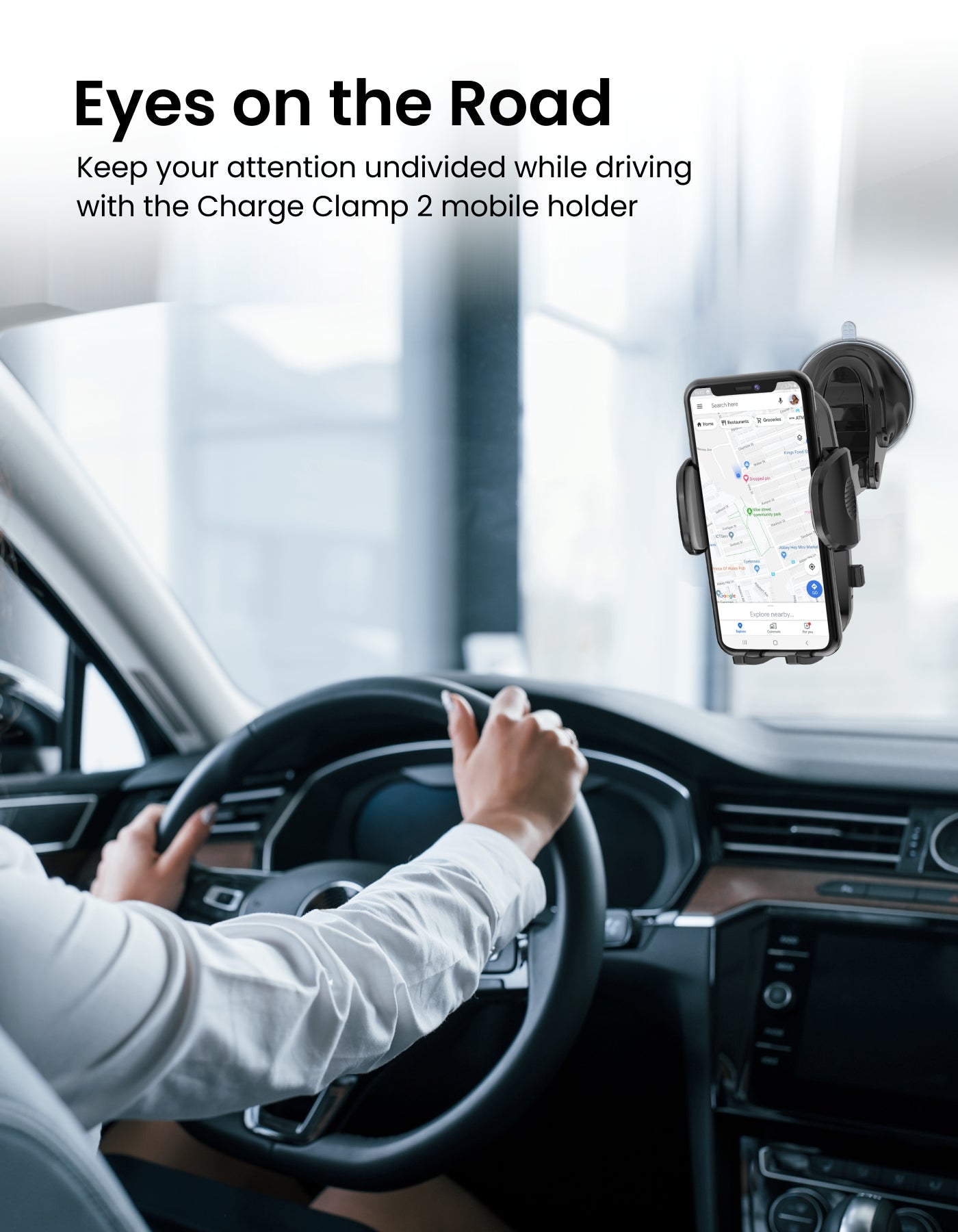 Keep your attention undivided while driving with the Portronics Charge Clamp 2 Mobile Holder for car