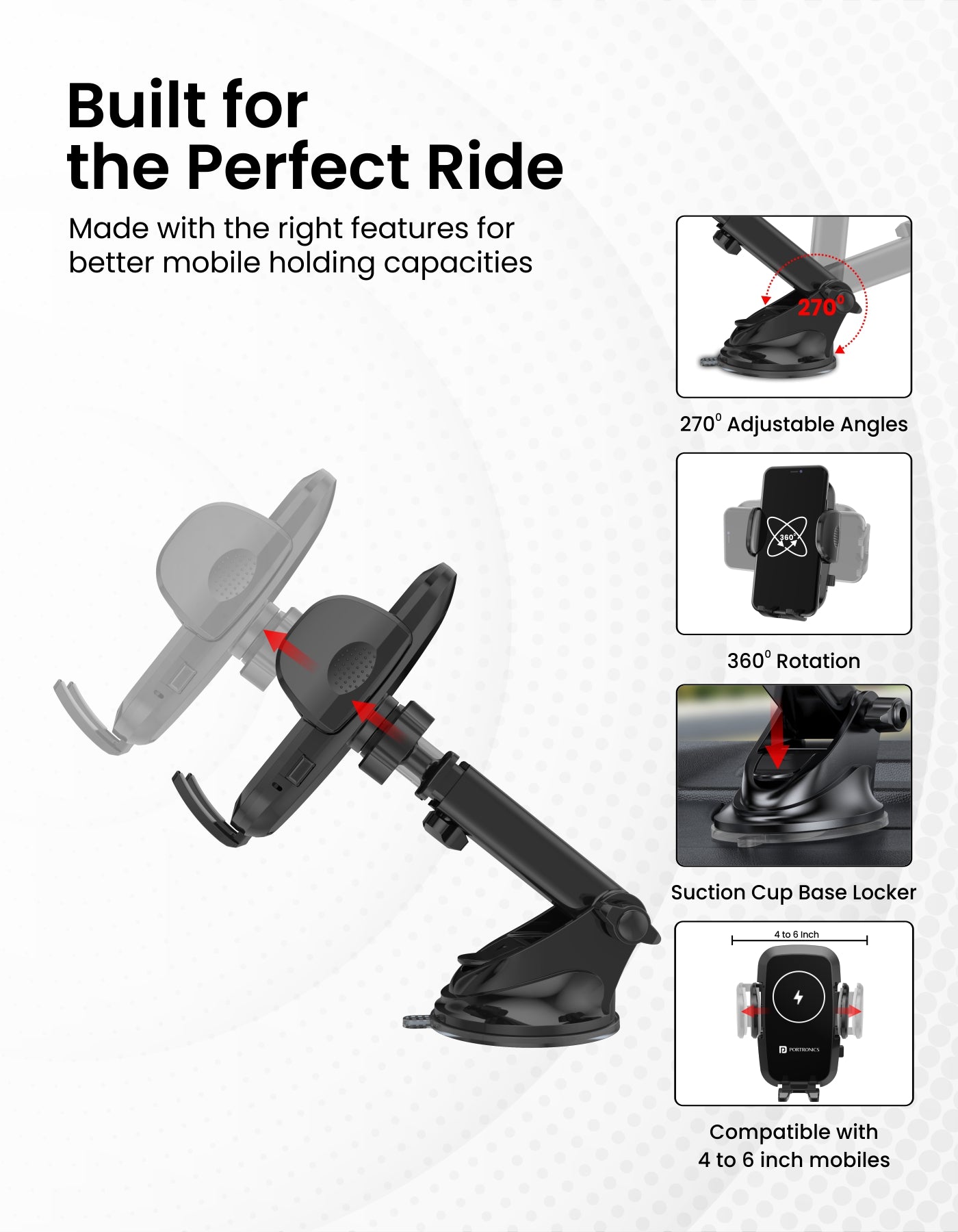 Portronics Charge Clamp 2 Mobile stand for car