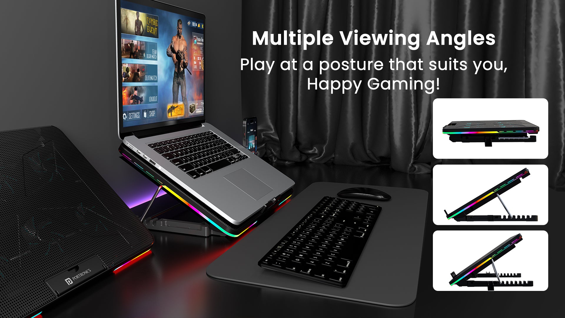 Portronics My Buddy Air Cooling Pad: Portable & Adjustable Laptop Stand with 360 degree rotation