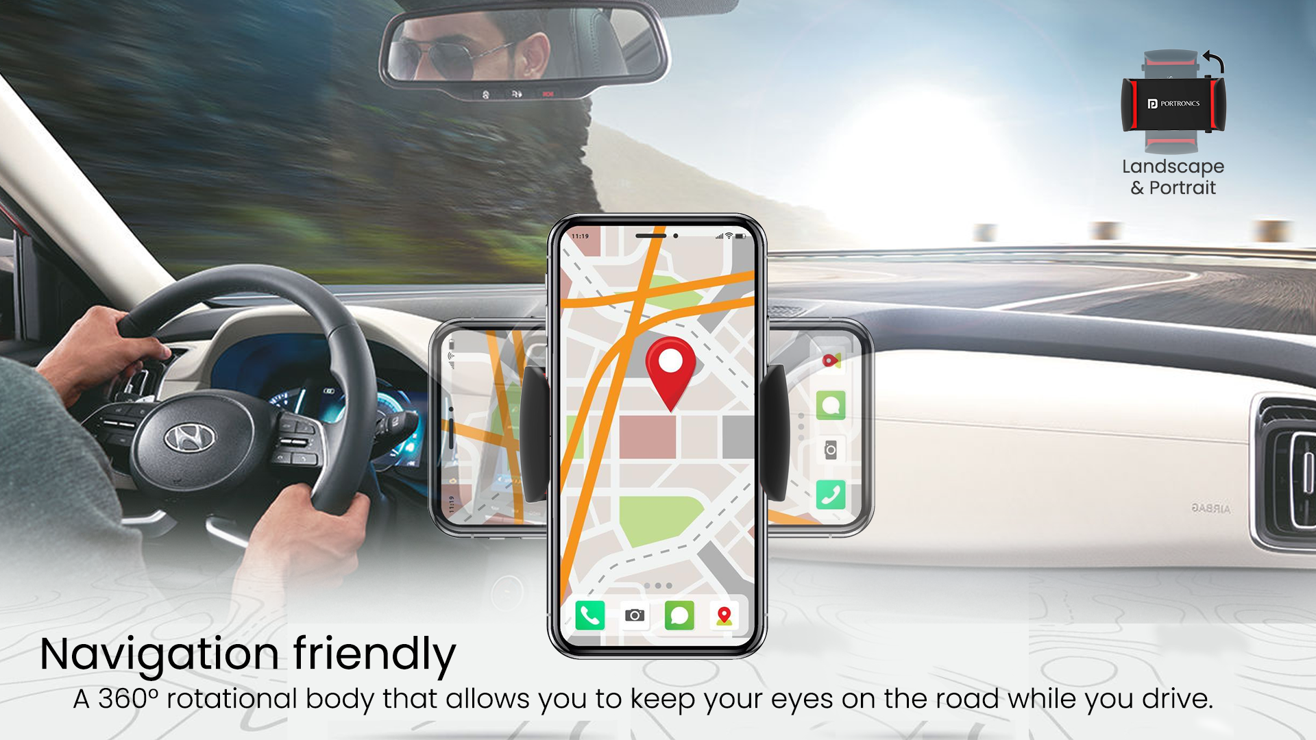 easy to navigation by fixing a mobile in Portronics Camp 2 car mobile holder
