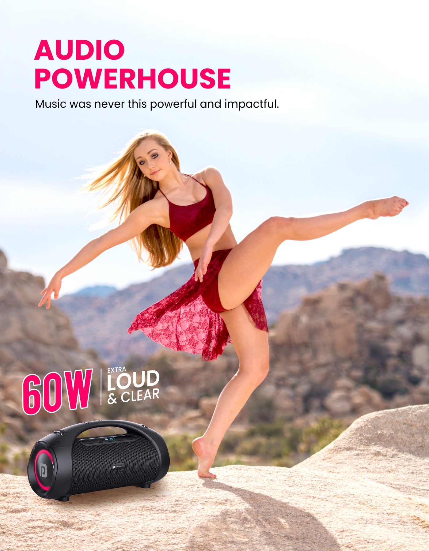 girl dance on portronics dash 12 music, 60W Portable bluetooth speaker 