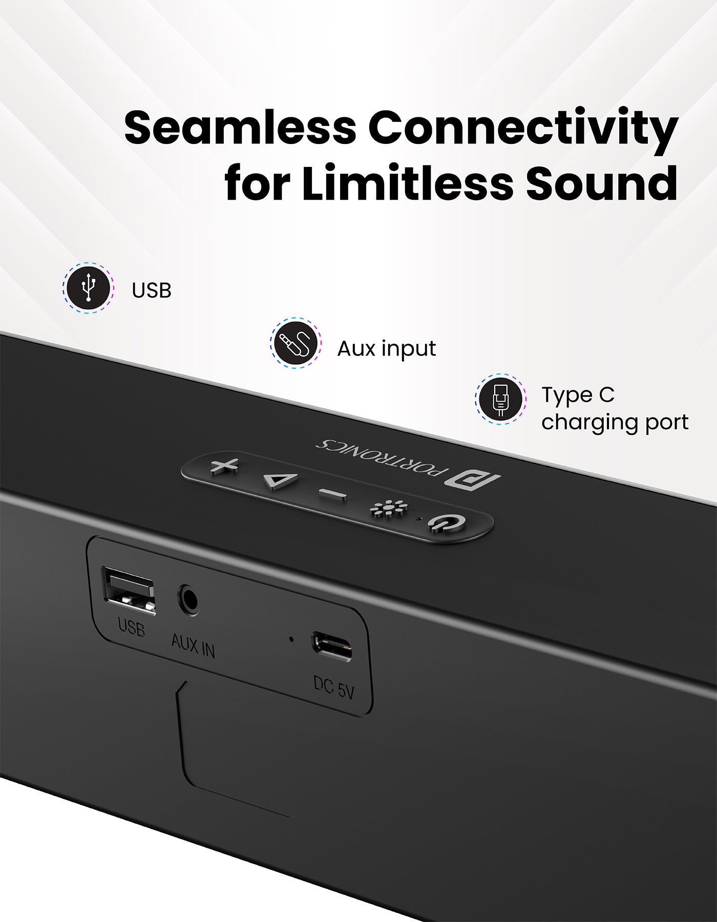 Portronics DECIBEL 23 Bluetooth soundbar with multiple connectivity aesthetical RGB lightning