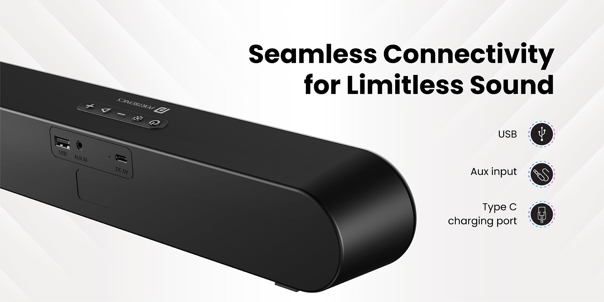 Portronics DECIBEL 23 Bluetooth soundbar with multiple connectivity connect with phone