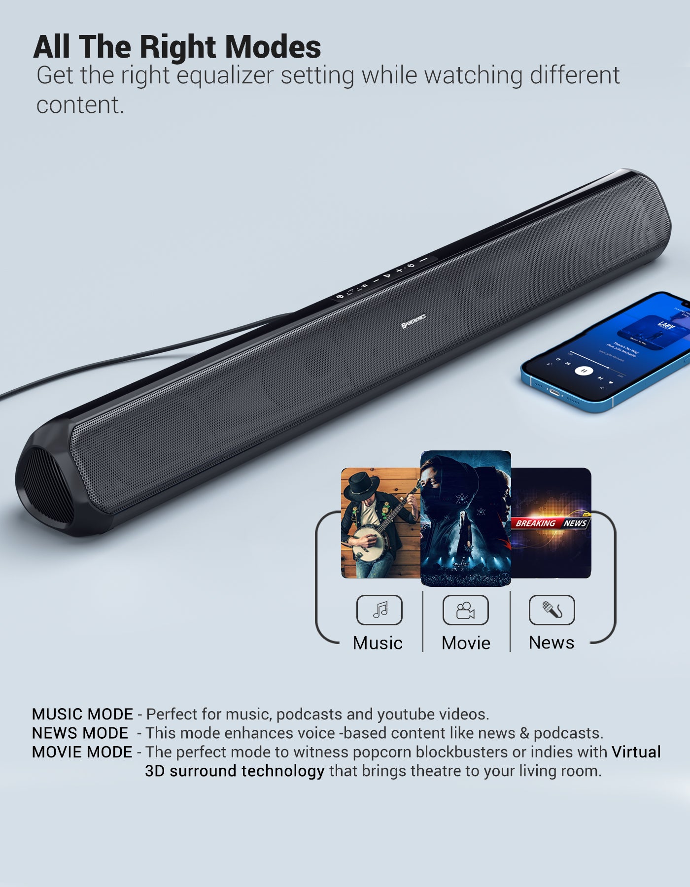 Portronics Sound Slick 7 bluetooth sound bar home theater for tv