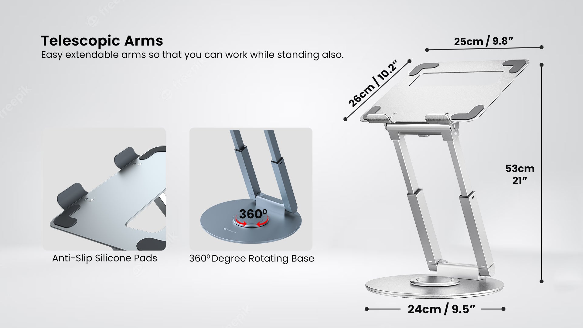 portable laptop stand with easy extendable arms