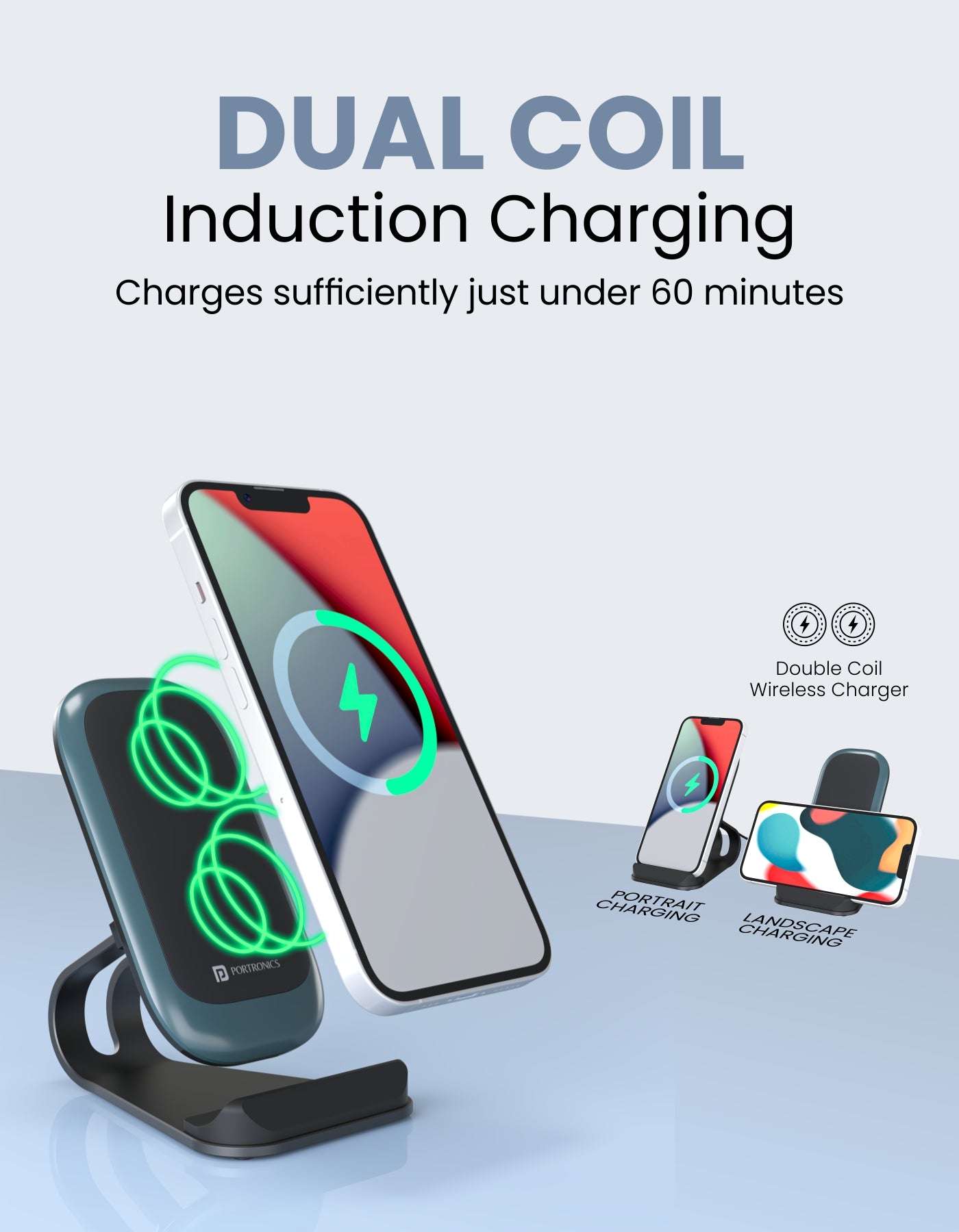 Portronics Freedom 15 Double Coil 15W Wireless Charger charge in 60min
