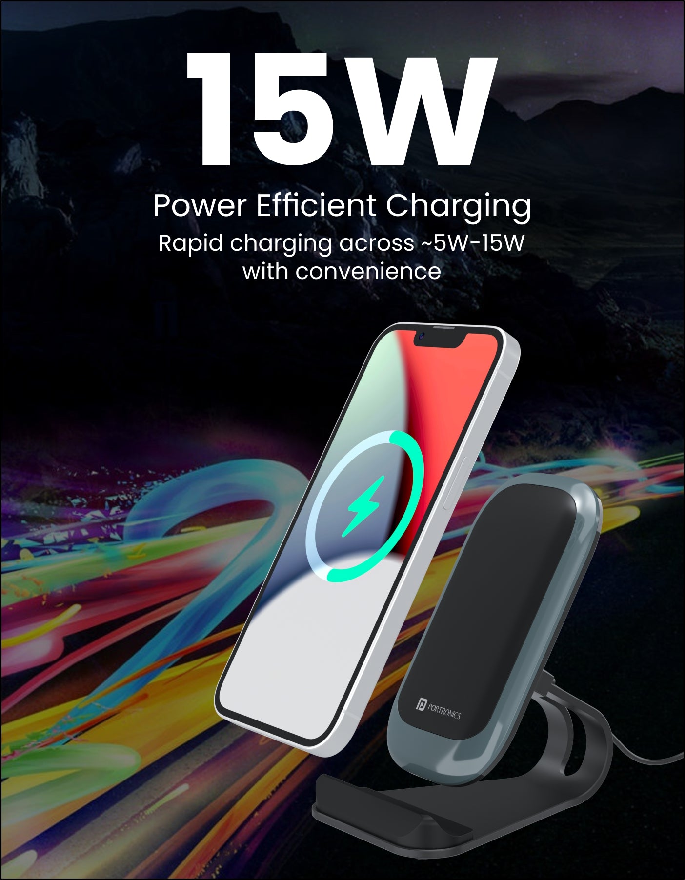 Portronics Freedom 15 Double Coil 15W Wireless Charger rapid charge 5W to 15W