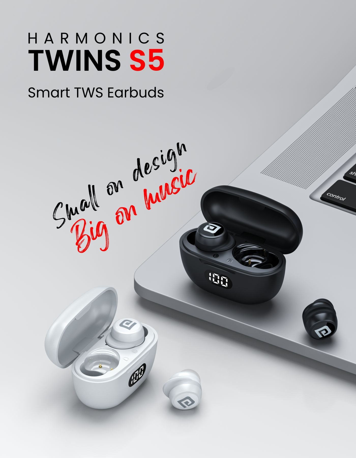 Portronics Harmonics Twins S5 Bluetooth wireless earbuds with LED display