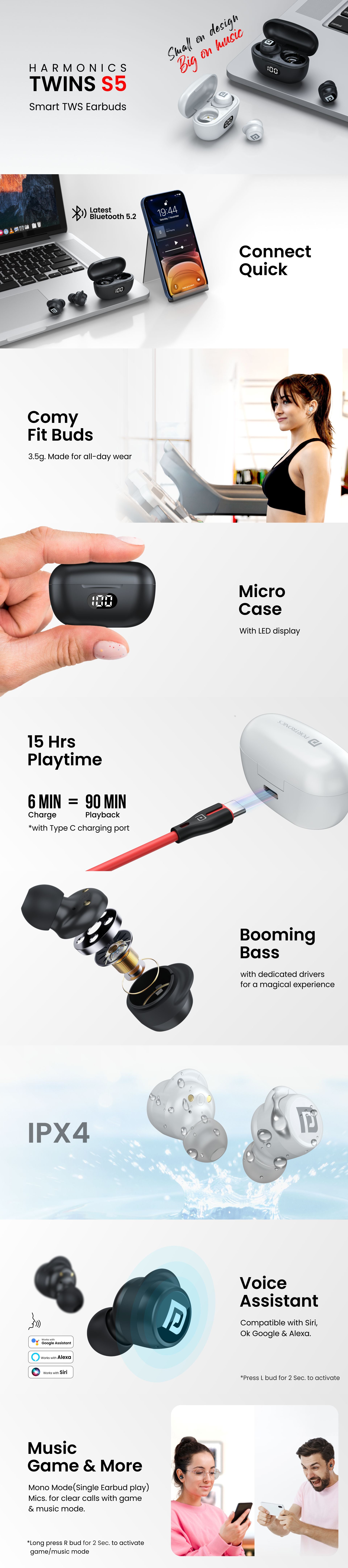 Portronics Harmonics Twins S5 TWS Bluetooth earbuds. Best bluetooth noise cancelling earbudsfor iPhones, Samsung & Oneplus. Booming Bass | 15 hours of playtime. Buy Now!