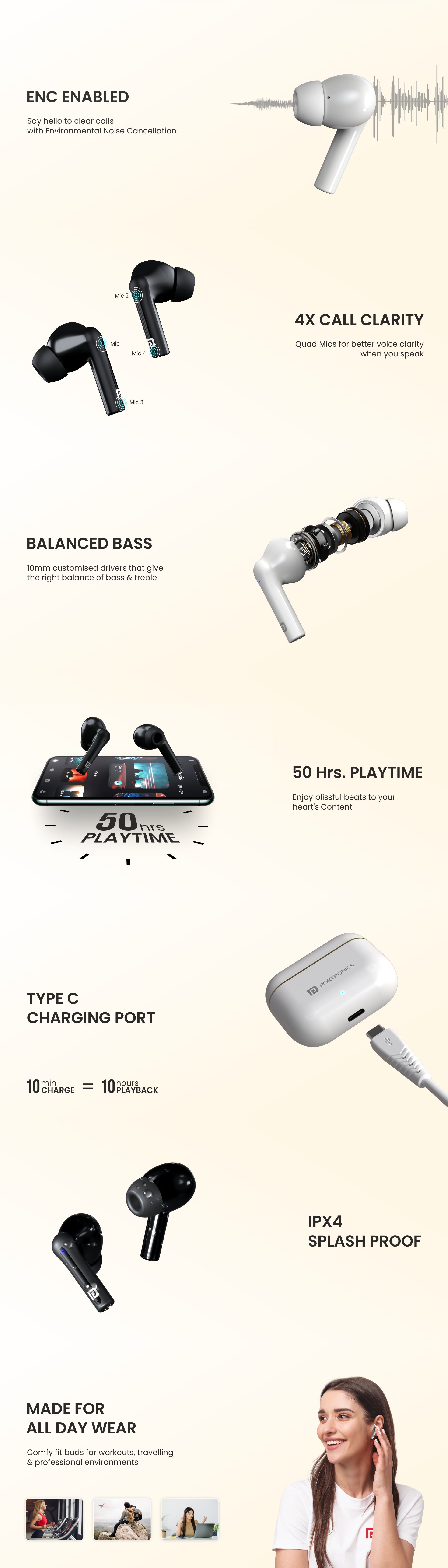Portronics Harmonics Twins S6 TWS Earbuds with 50 Hours Playtime