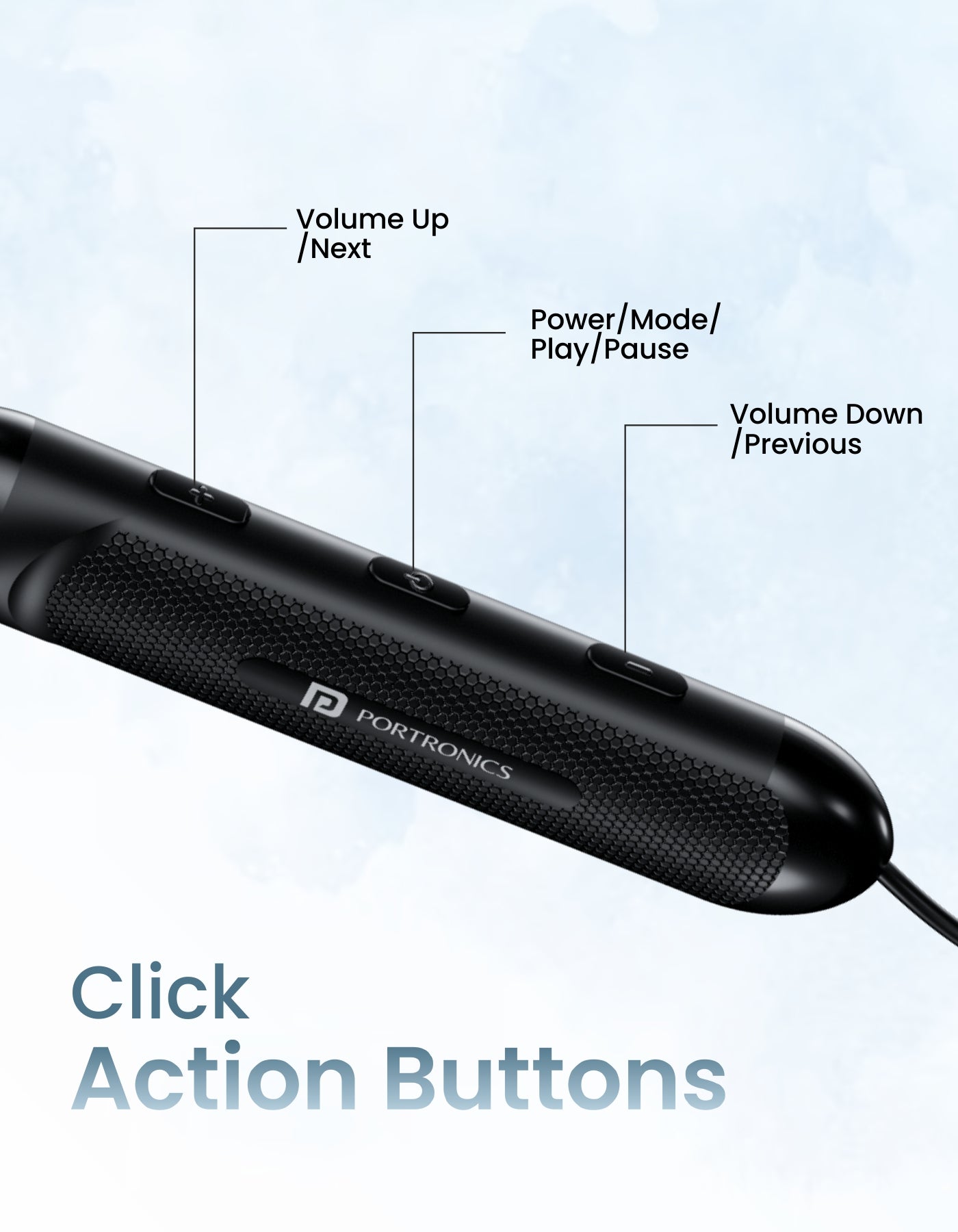 Portronics Harmonics Z7 bluetooth neckband earphones  be in control in click button for call and music playback