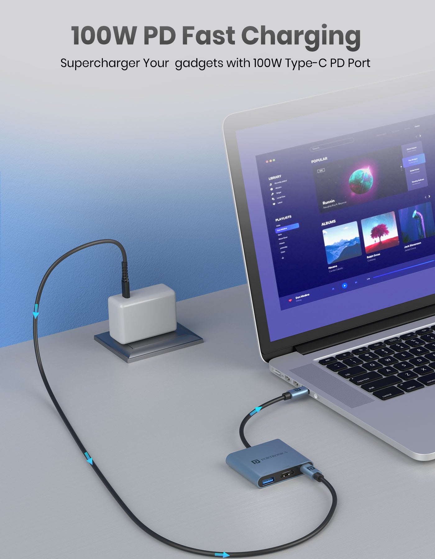 Portronics C-Konnect Plus usb c hub come with 100w fast pd charging port 