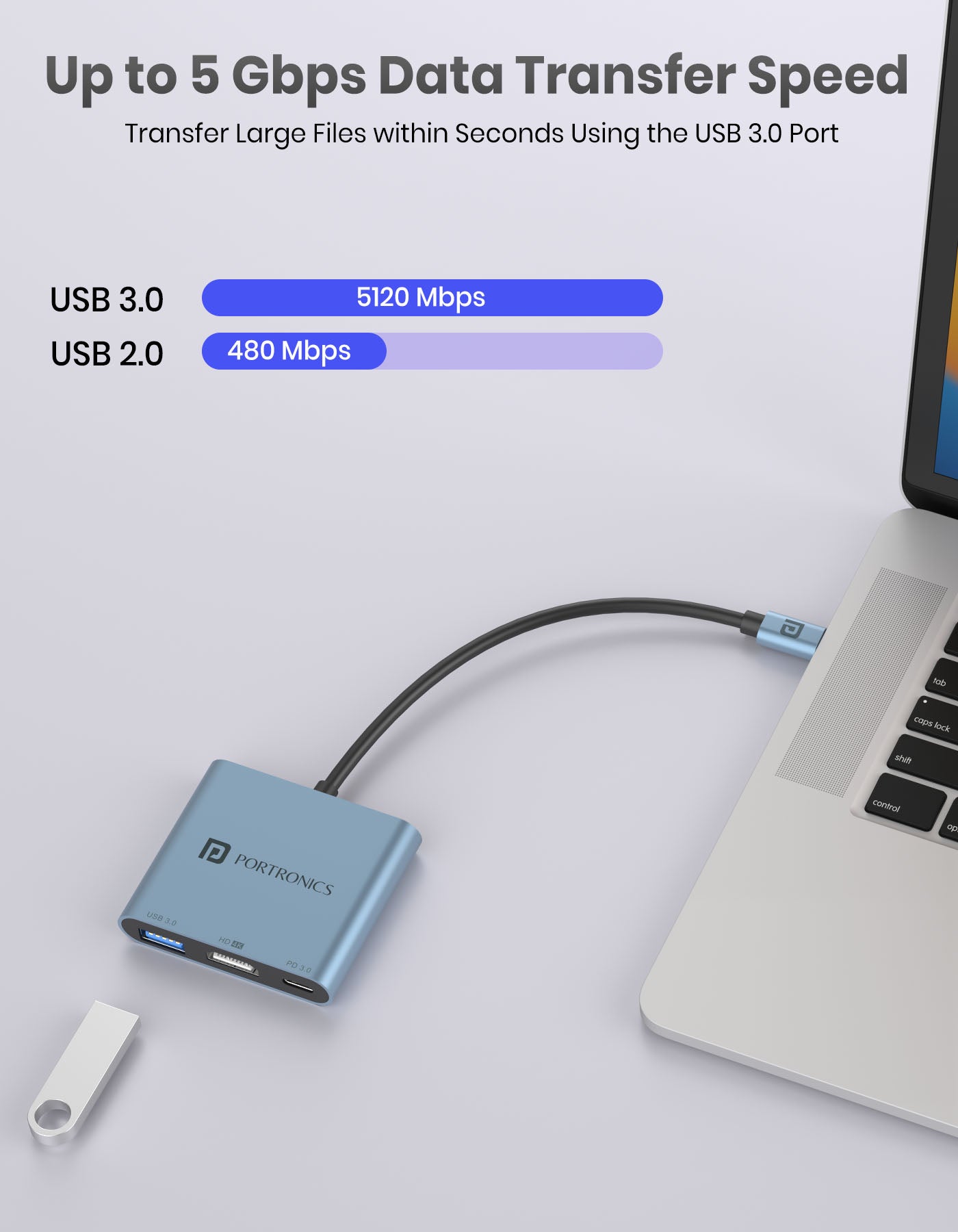 Portronics C-Konnect Plus type-c  usb hub has one 3.0 usb port for fast data transfer