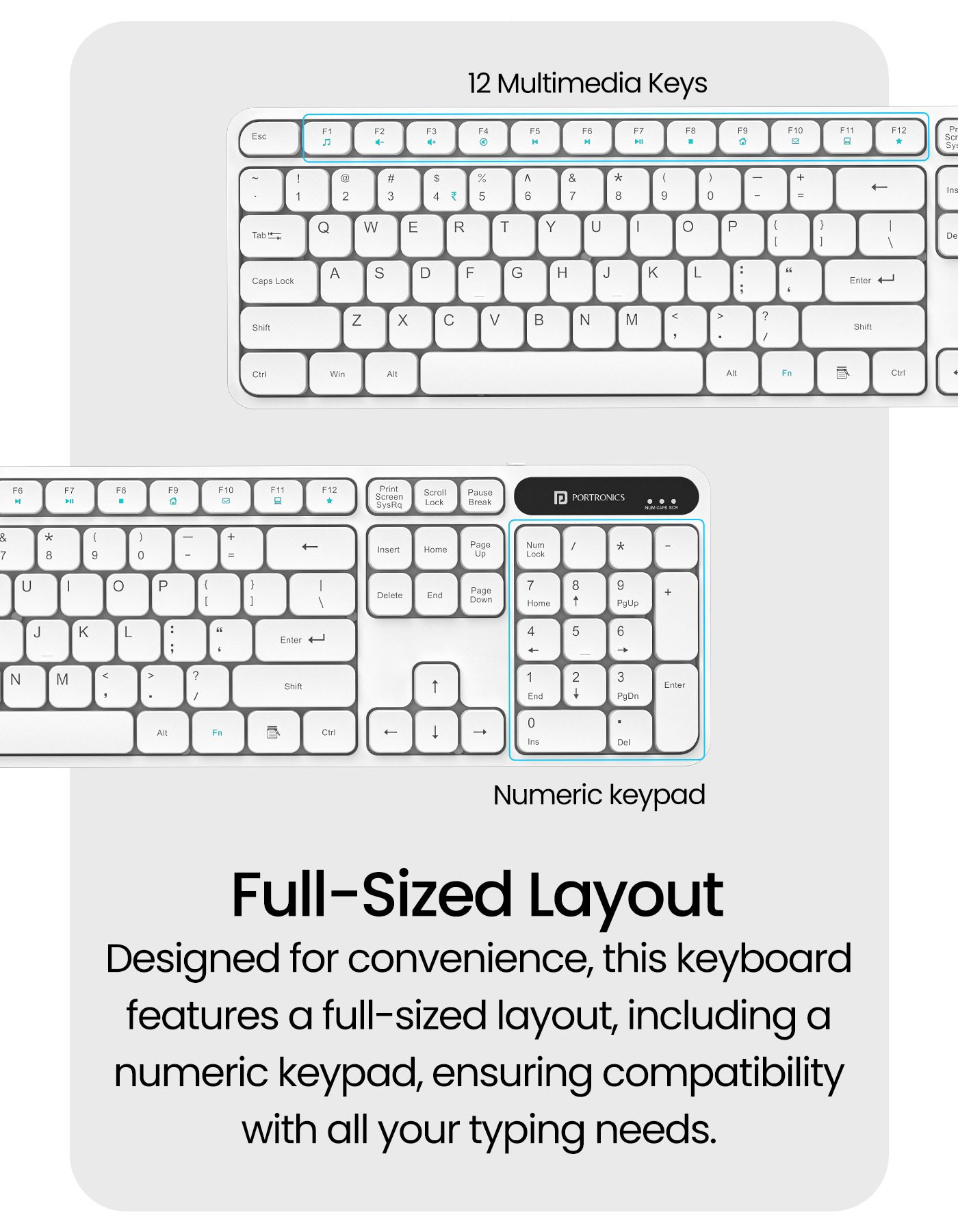 portronics ki pad 3 laptop keyboard has led indicator, numeric keys, hotkeys & rupee symbol| wired keyboard has 1.5m usb cable| wired gaming keyboard for laptop