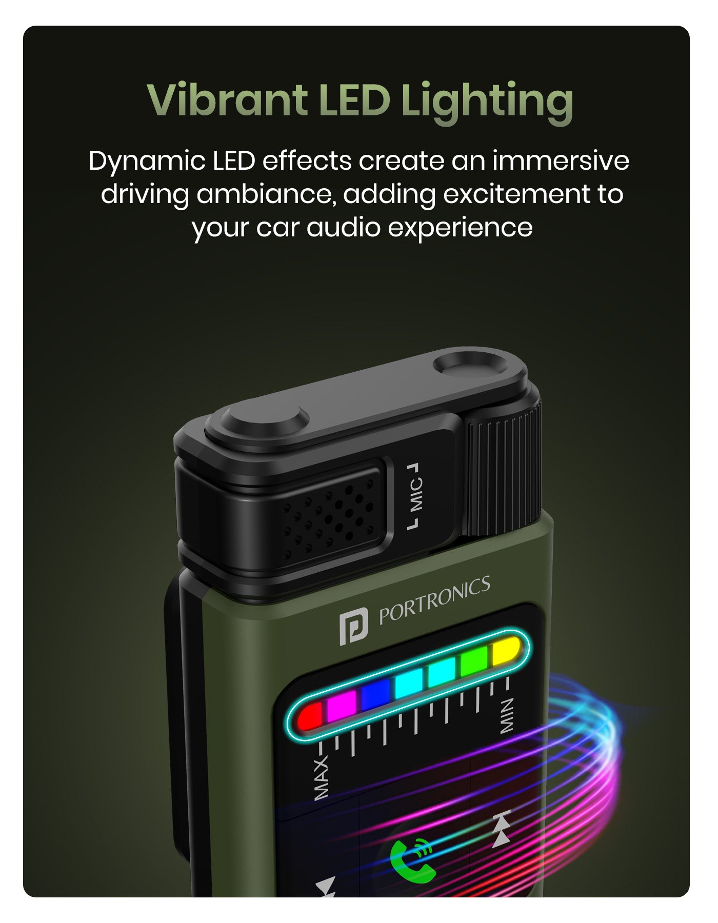 Portronics auto tune car bluetooth receiver| car accessories at best price| best car bluetooth| bluetooth receiver for car has dynamic led lighting