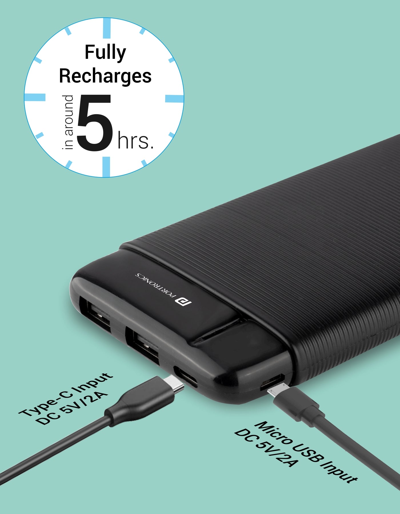 Portronics Power Pro 10K Power Bank 10000mah charge in 5 hours