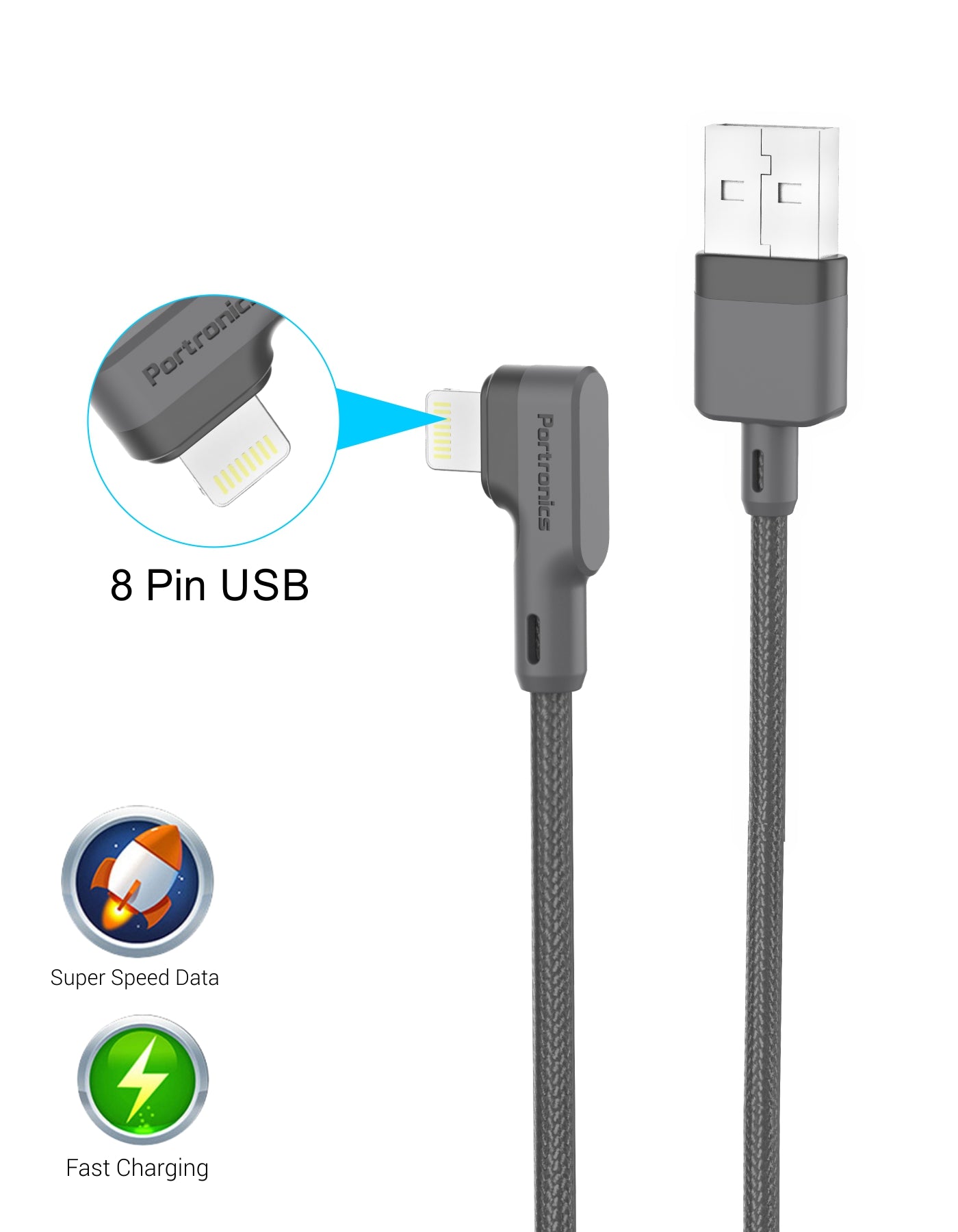 Portronics Konnect L 8 Pin USB cable comes with fast charging