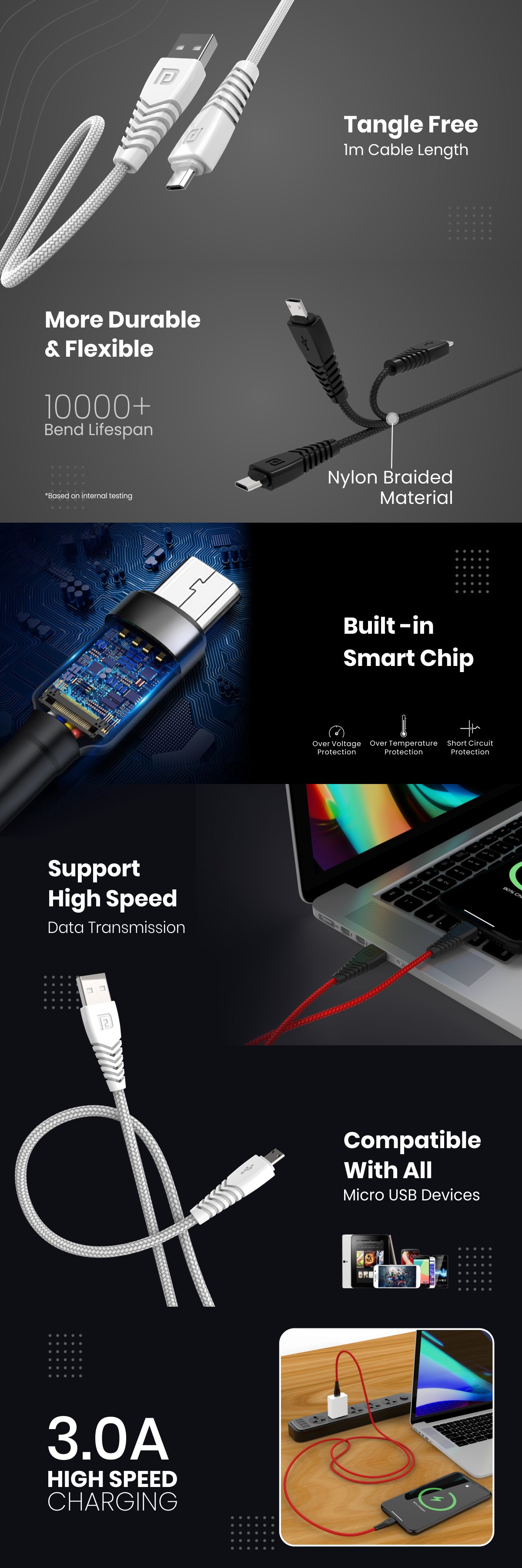Portronics Konnect B Micro USB Nylon Quick Charging tangle free Cable 