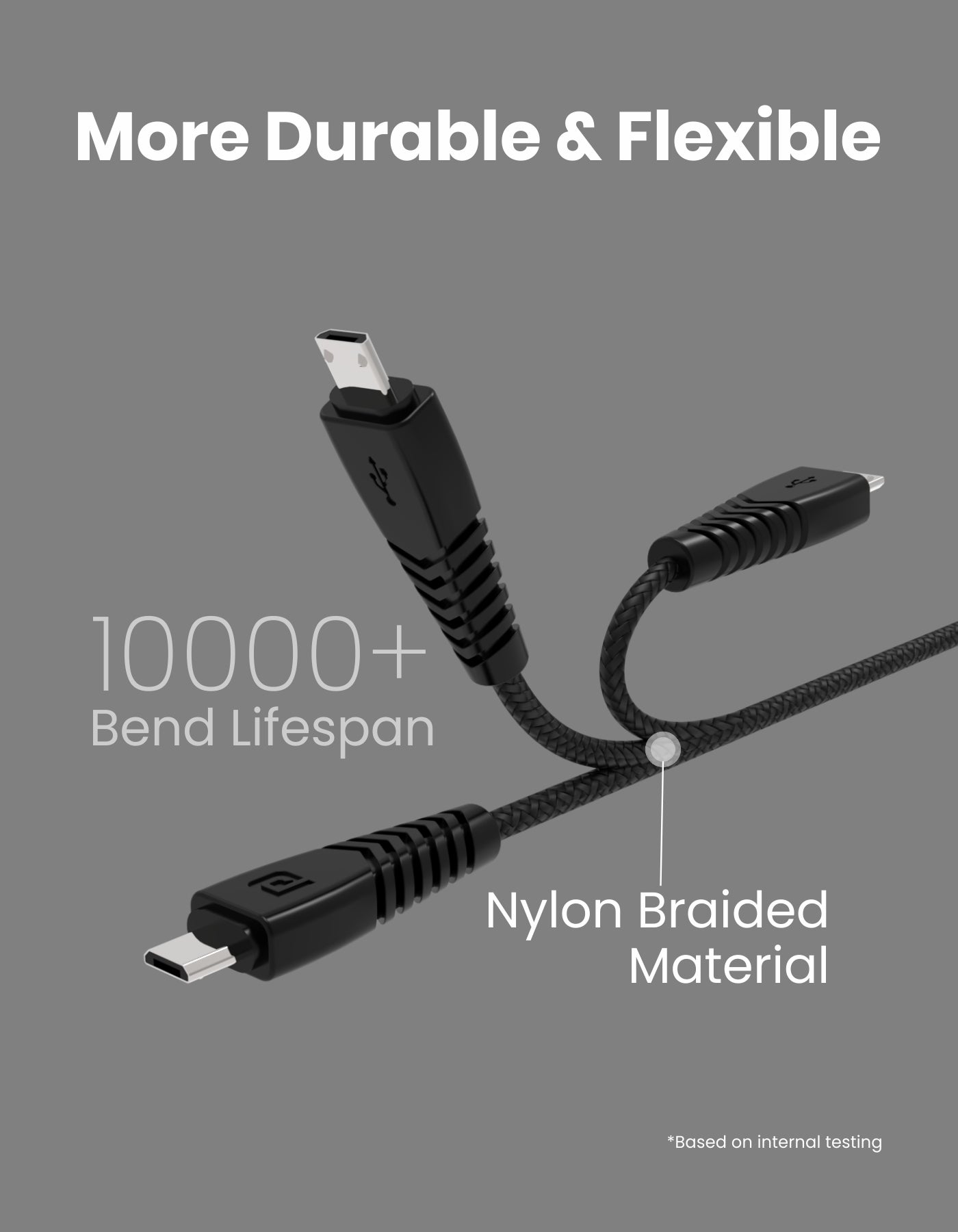 Portronics Konnect B Micro USB Nylon Quick Charging Cable 10000+ bends capisity 