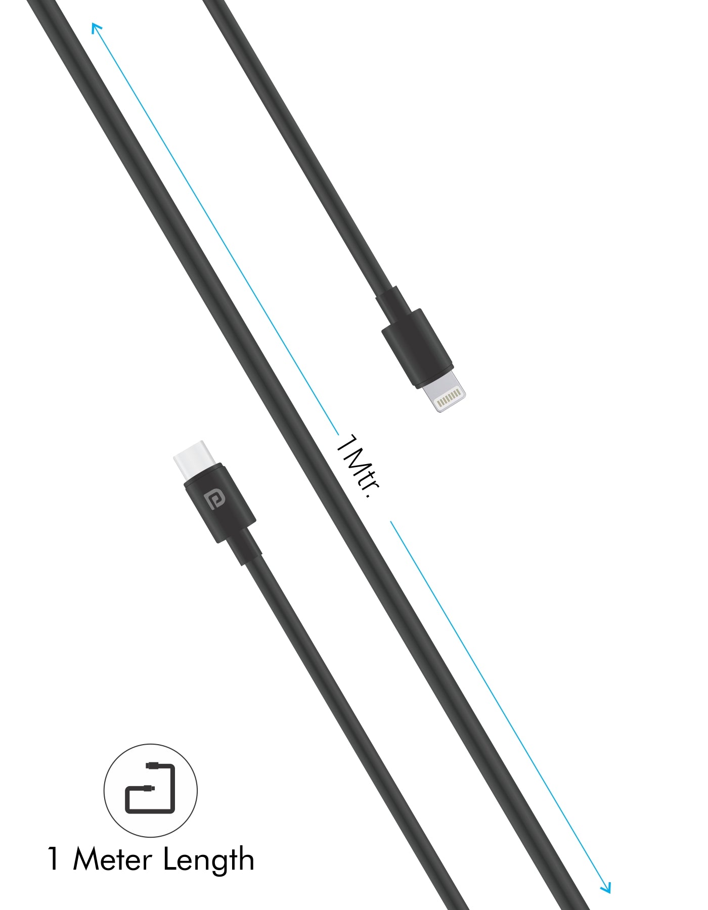 Portronics Konnect Core Type-C To 8-Pin Cable 1 meter long cable 