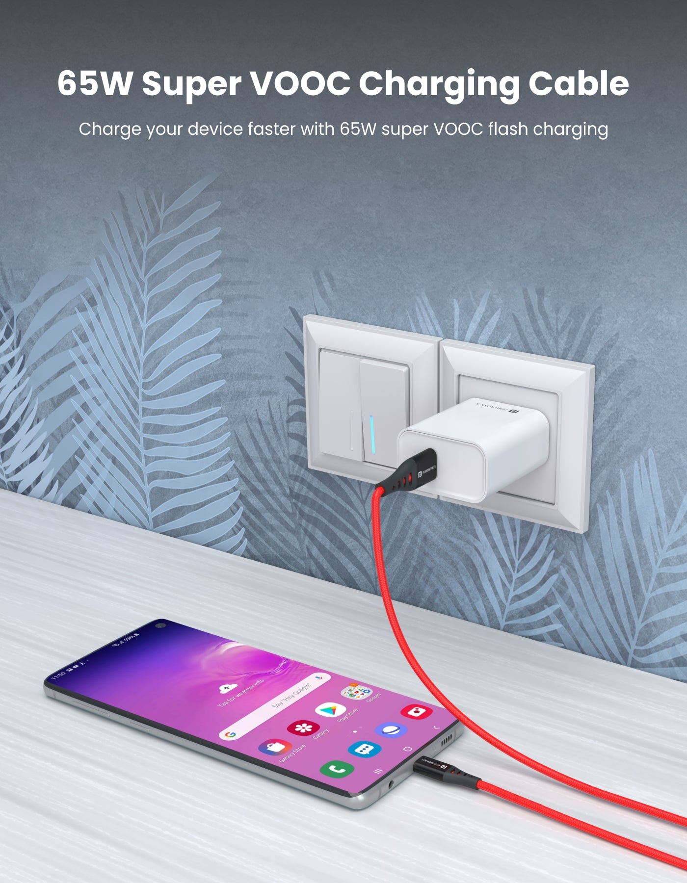 Portronics Konnect Dash 2 Super VOOC  charging cable| type c charging cable| fast charging cable| universal PD Type-C charging cable